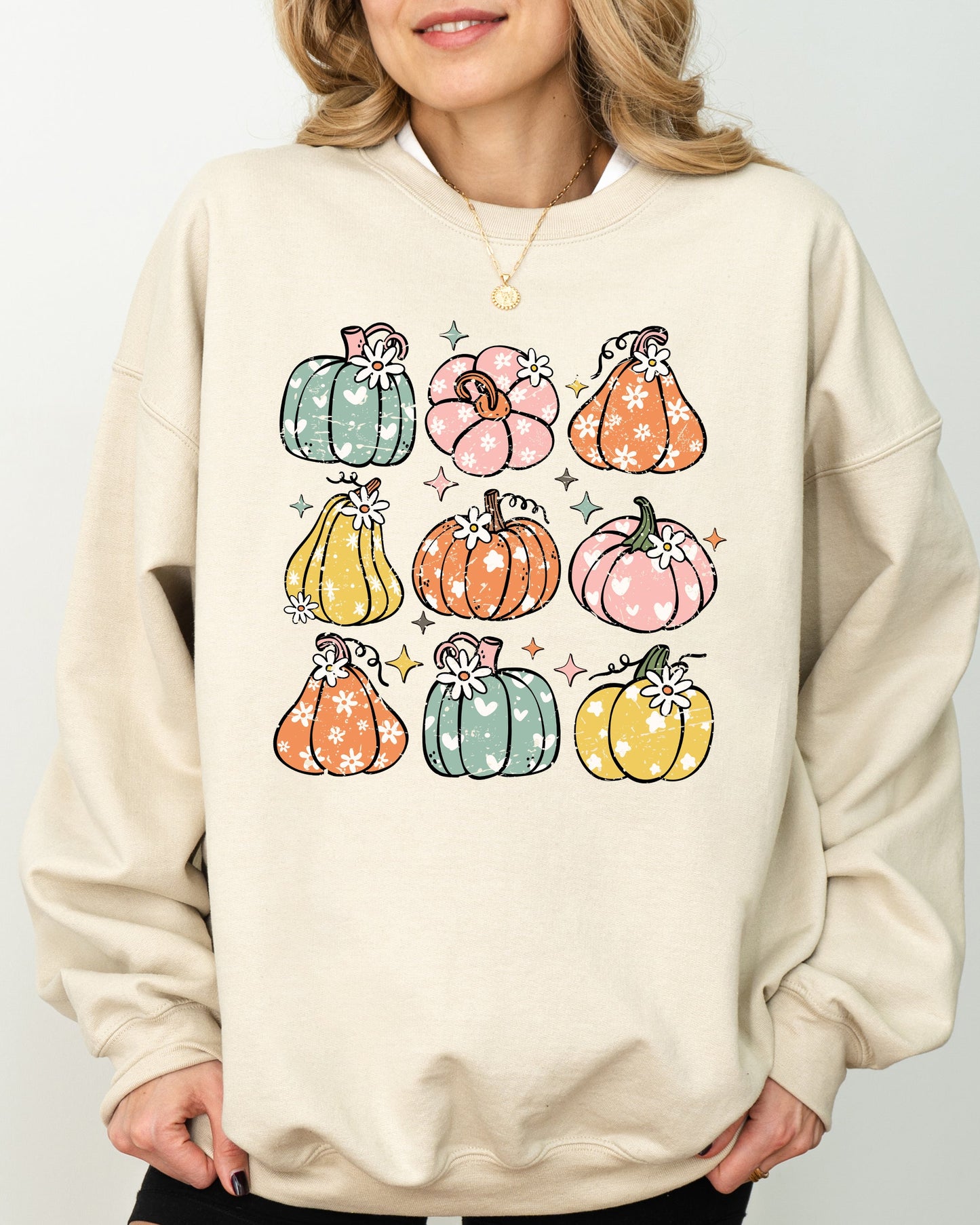 Retro Colorful Floral Pumpkins, Halloween, Jack-o-lantern, Fall, Autumn Sweatshirt