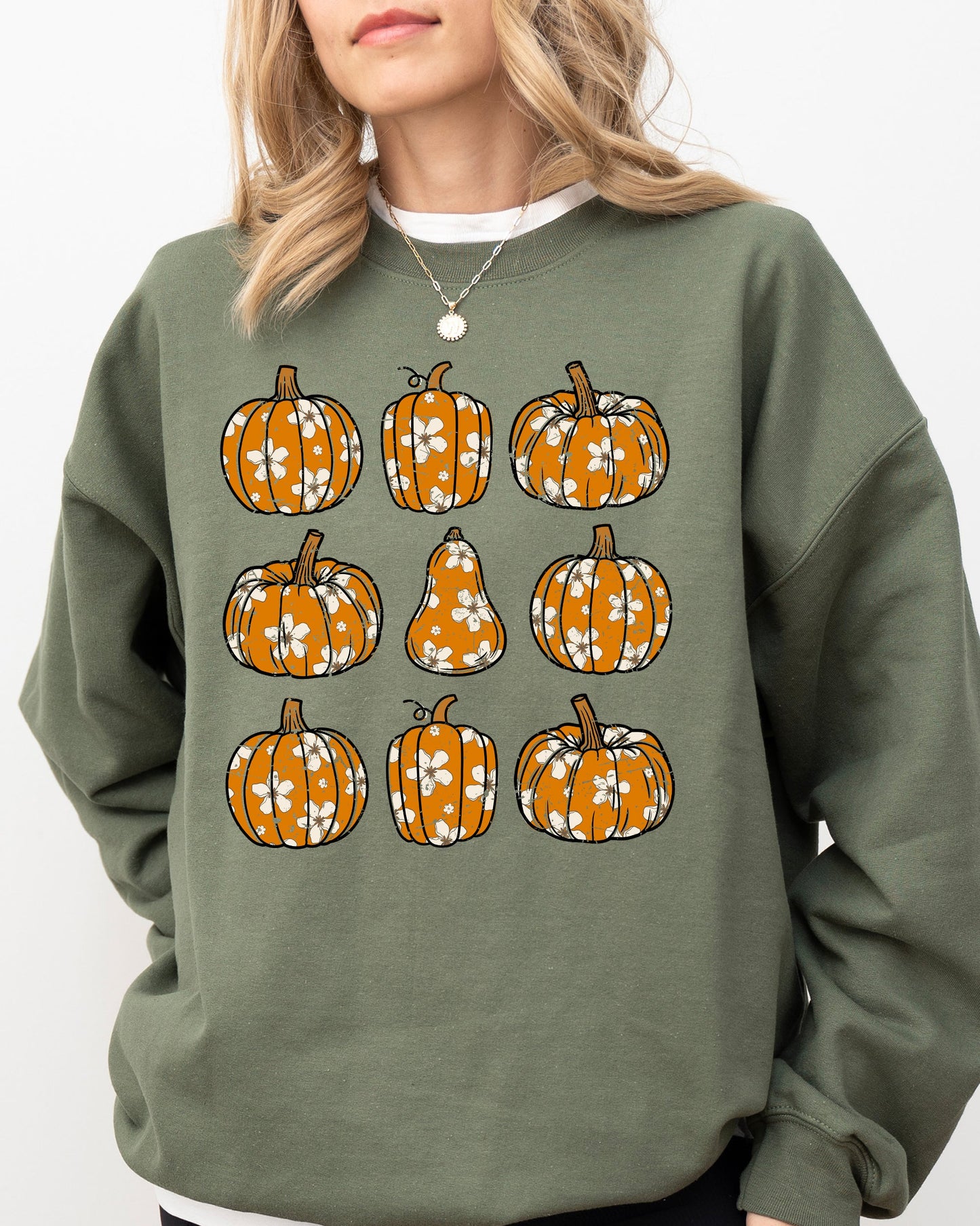 Retro Floral Pumpkins Fall Sweatshirt Unisex Pullover