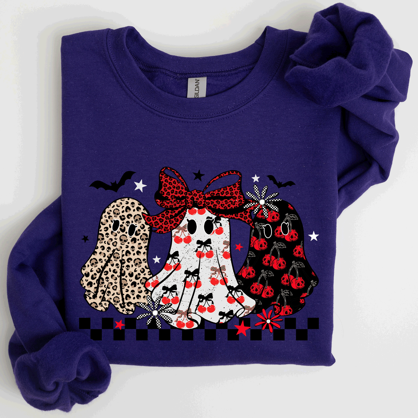 Retro Halloween Ghosts, Checkered, Pattern Sweatshirt