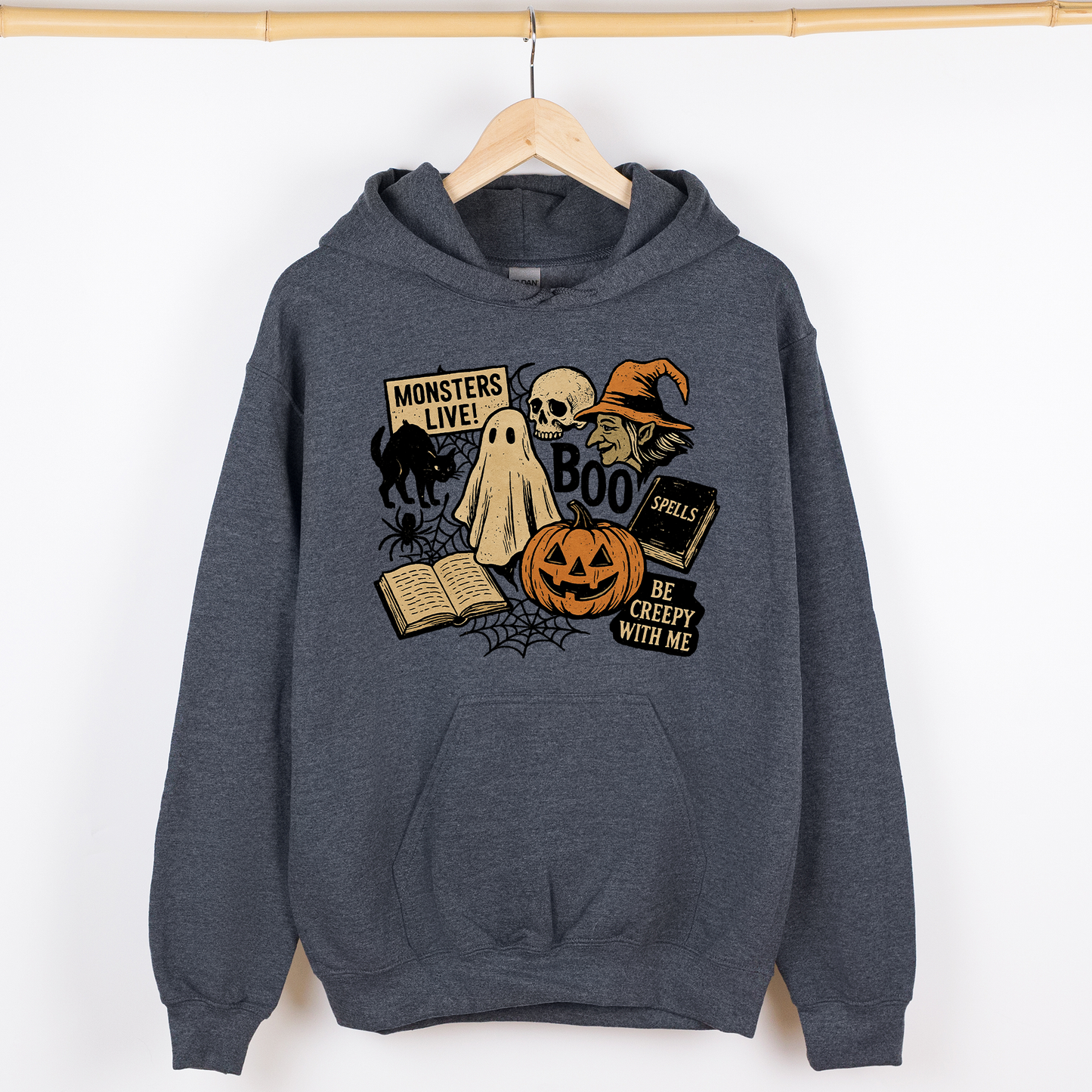 Retro Halloween, Monsters, Witch, Creepy, Graphic Hoodie, Hooded Sweatshirt