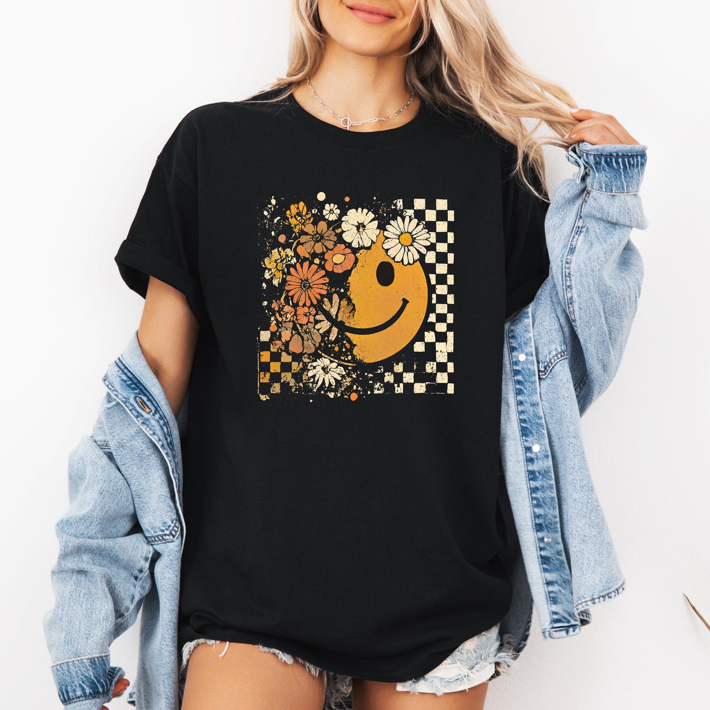 Retro Smiley, Halloween, Autumn, Fall, Flowers, Tshirt