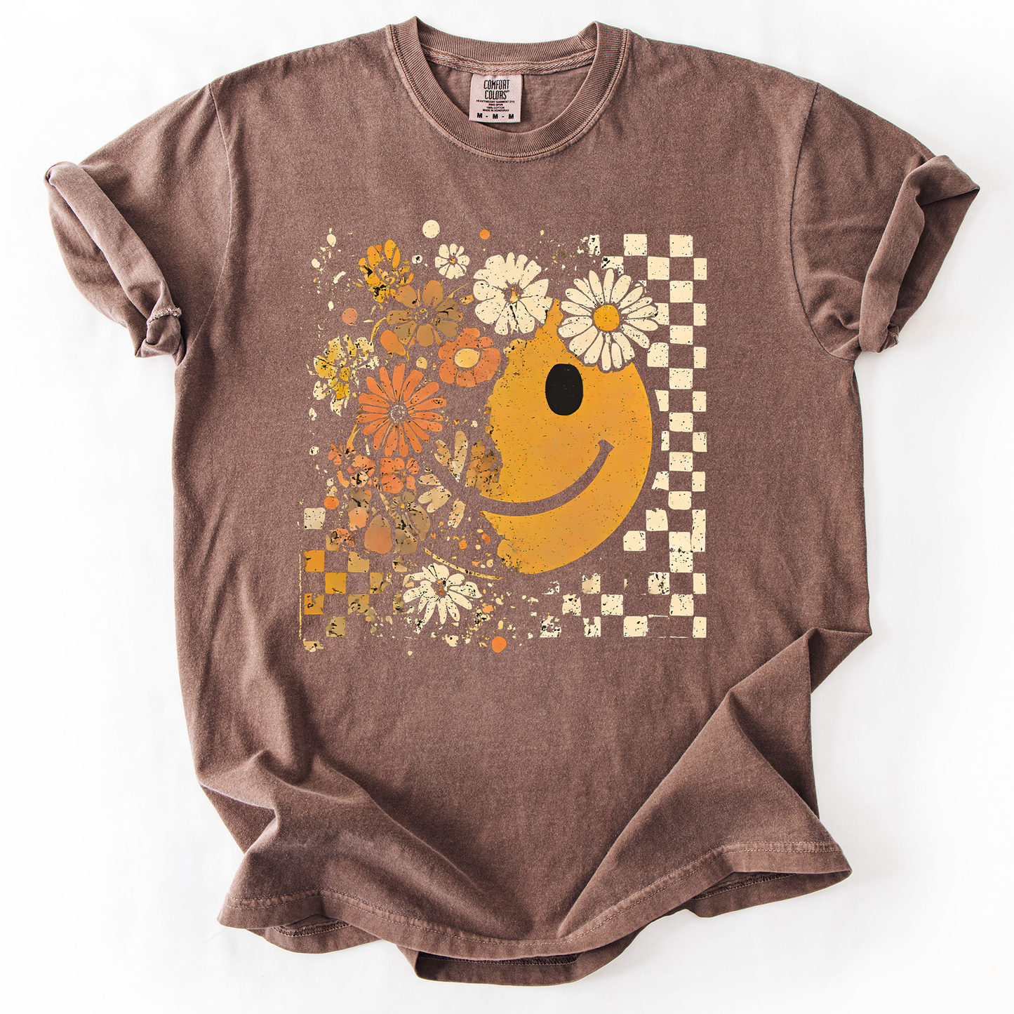 Retro Smiley Halloween Autumn Fall Flowers Comfort Colors T-Shirt