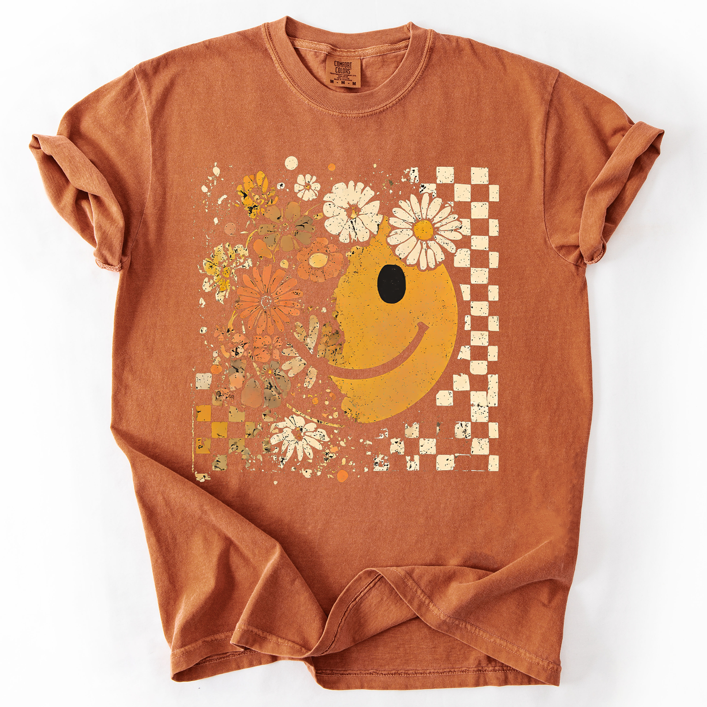 Retro Smiley, Halloween, Autumn, Fall, Flowers, Comfort Colors T-Shirt