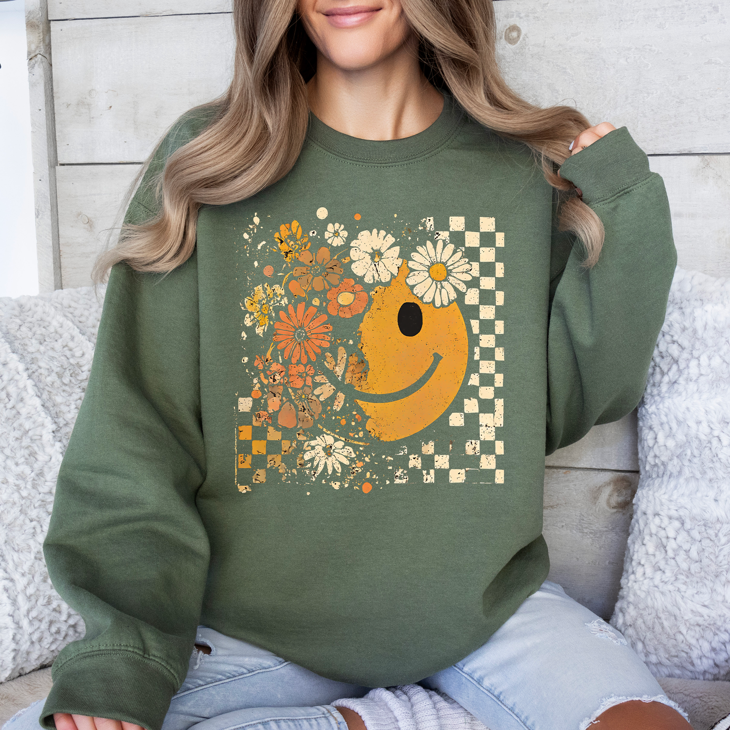 Retro Smiley Autumn Flowers Halloween Sweatshirt Refinery Number One