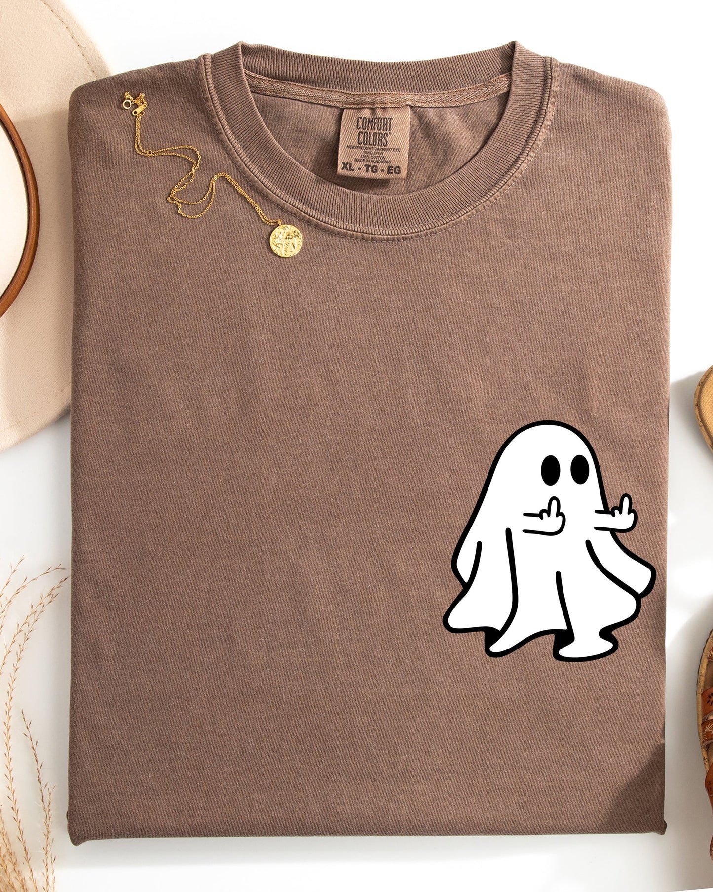 Rude Ghost Pocket Print Middle Finger Crude Vulgar Funny Meme Halloween Comfort Colors T-Shirt
