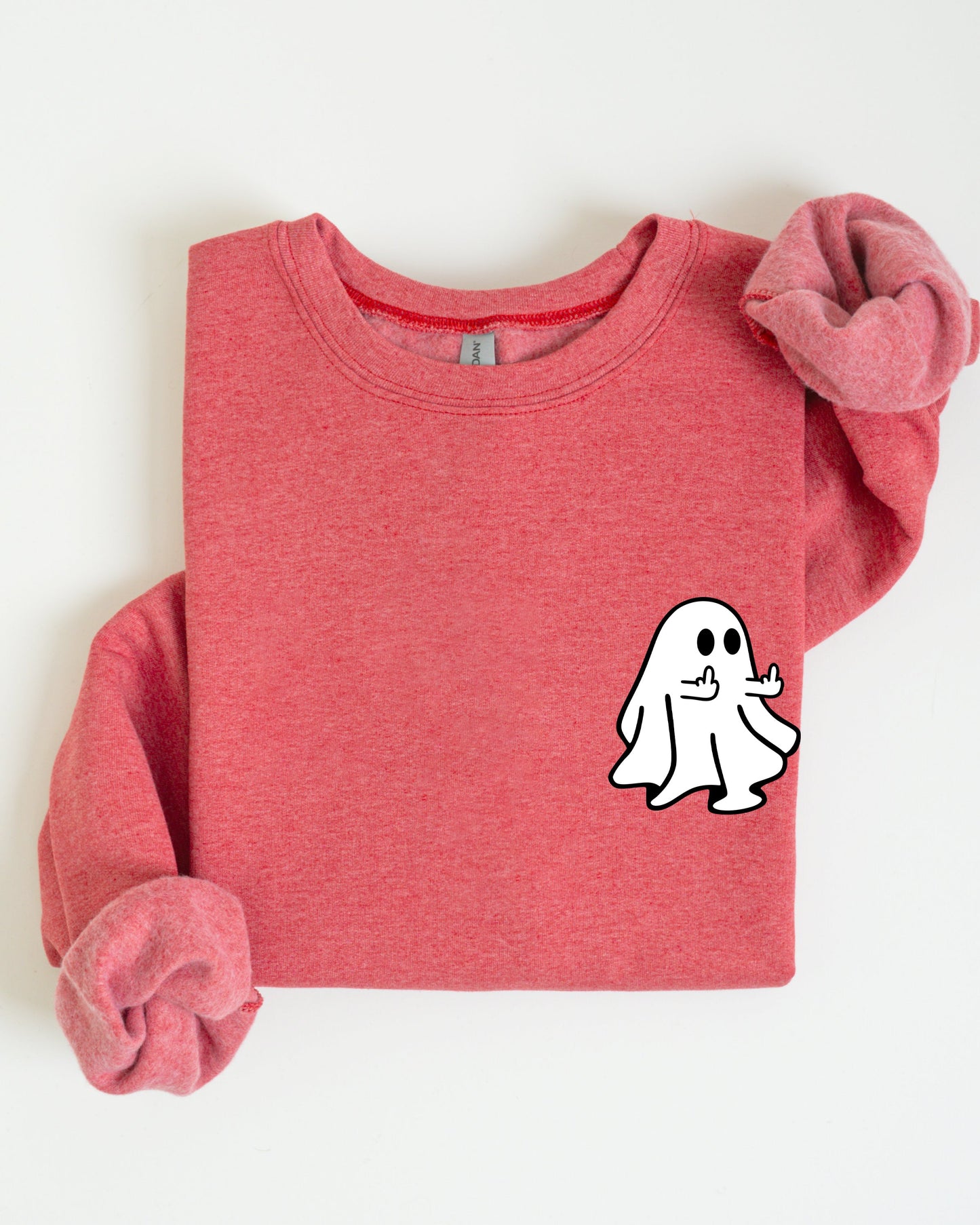 Rude Ghost Pocket Print Middle Finger Crude Vulgar Funny Meme Halloween Sweatshirt