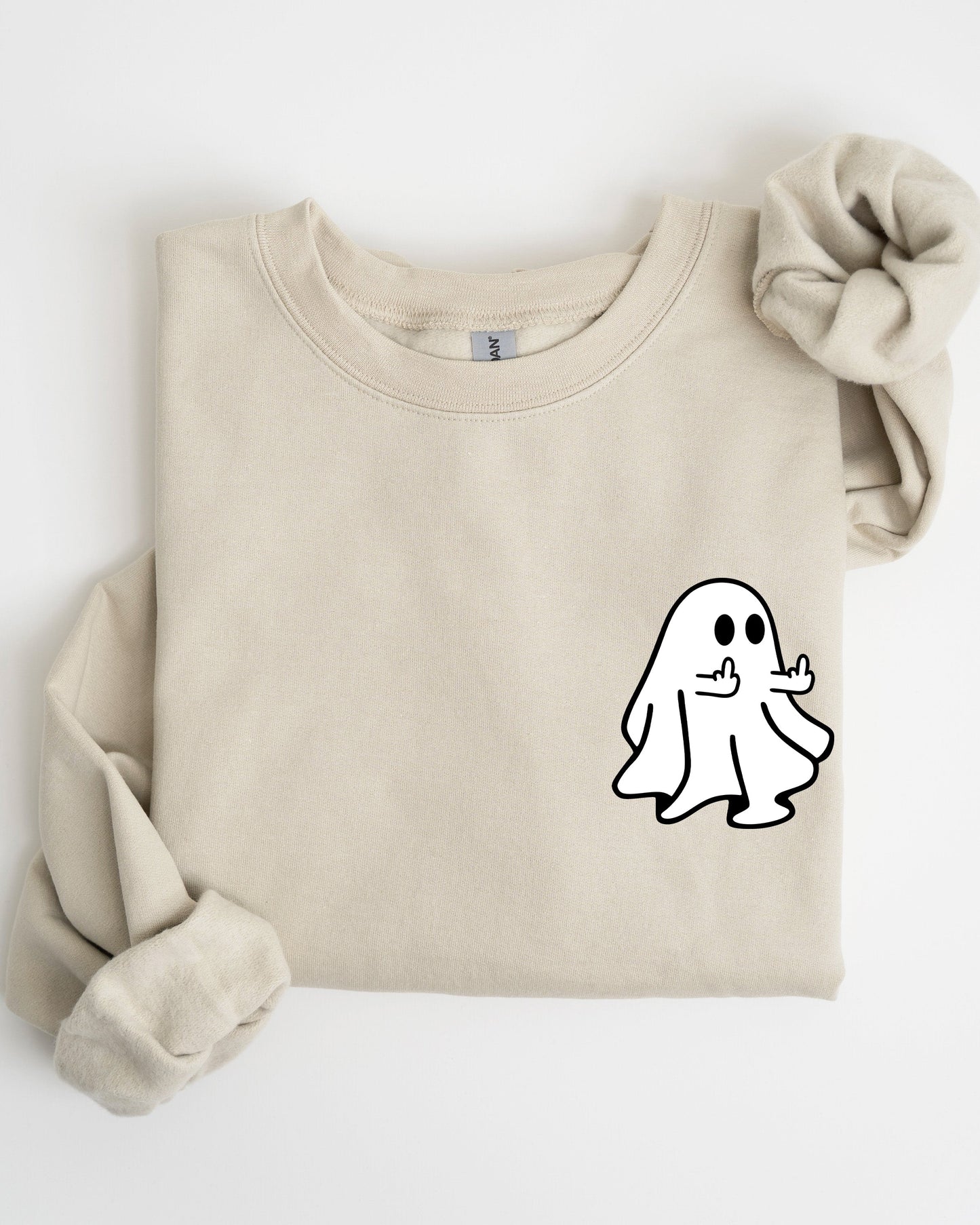 Rude Ghost Pocket Print, Middle Finger, Crude, Vulgar, Funny, Meme, Halloween Sweatshirt