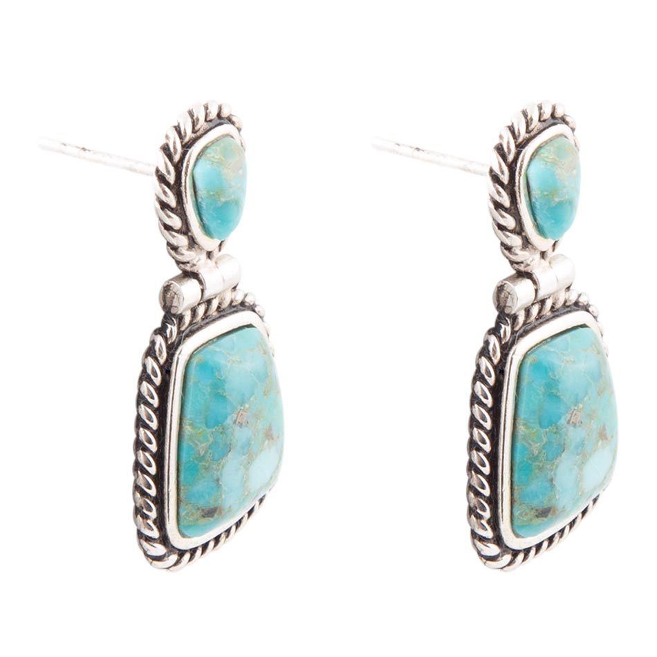 Arizona Blue Turquoise and Sterling Silver Roped Earrings