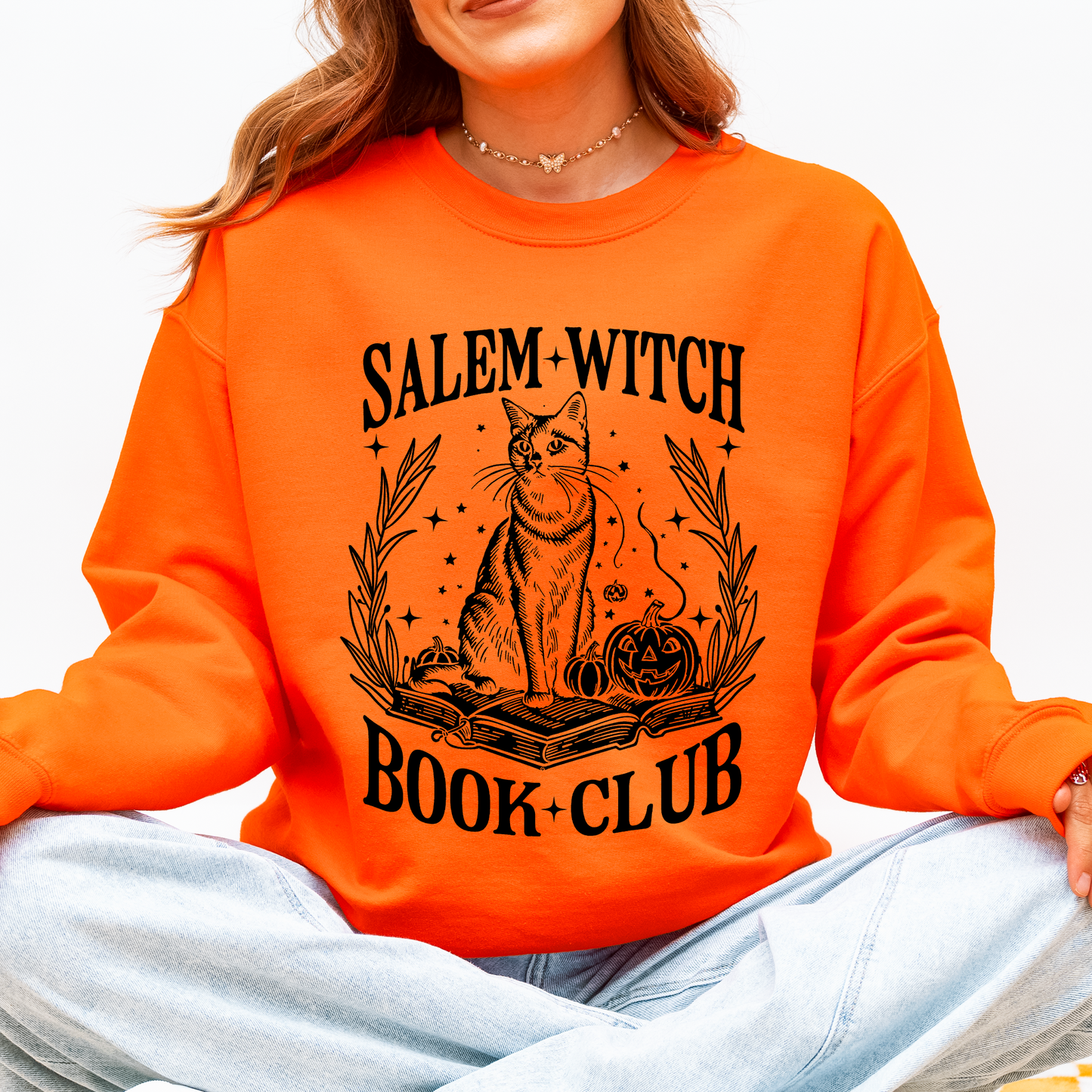 Salem Book Club, Cat, Retro, Classic, Vintage, Halloween, Reading, Books Sweatshirt