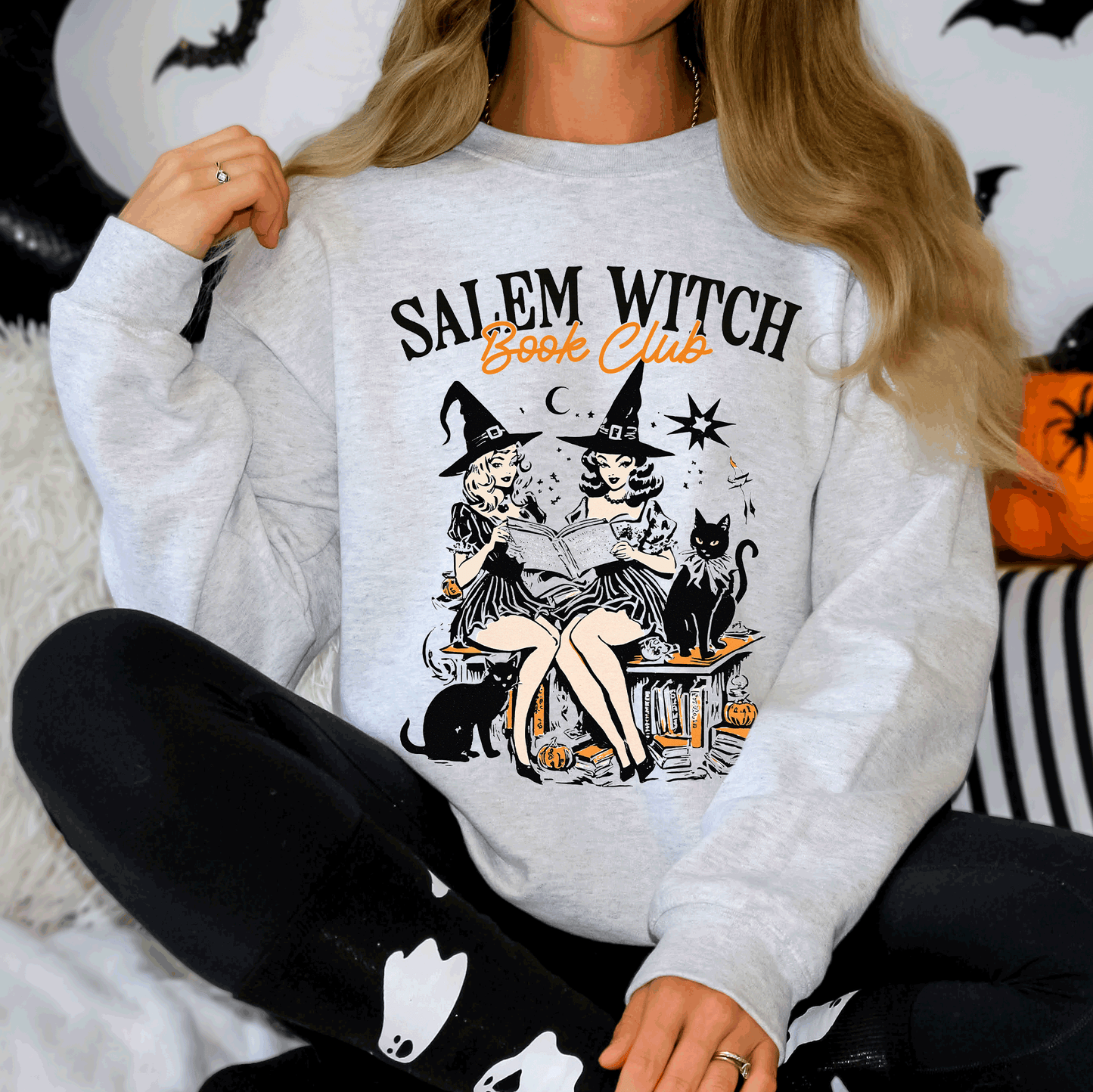 Salem Book Club Cute Cats Retro Classic Vintage Halloween Reading Books Sweatshirt Refinery Number One