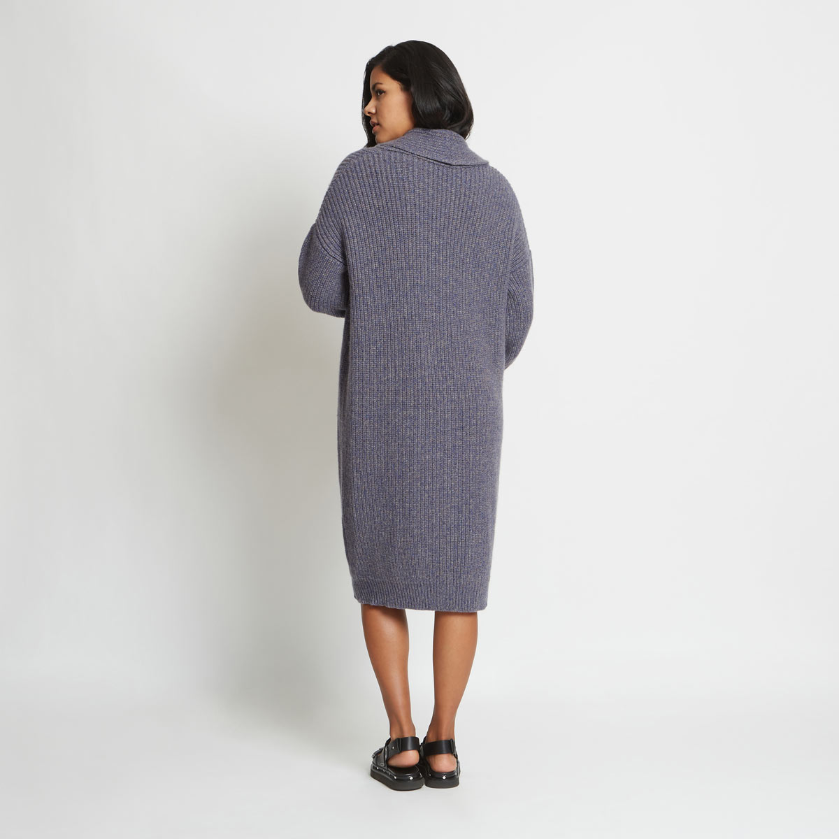 MARA PURE CASHMERE RIBBED SWEATER COAT IN COBALT STONE