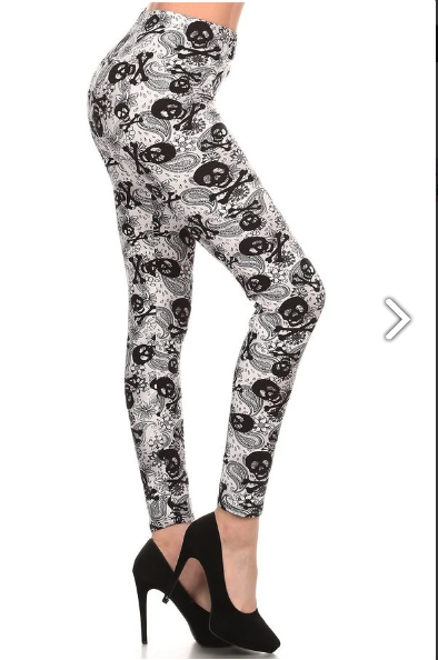 Skulls and Crossbones High Waist Basic Solid Leggings