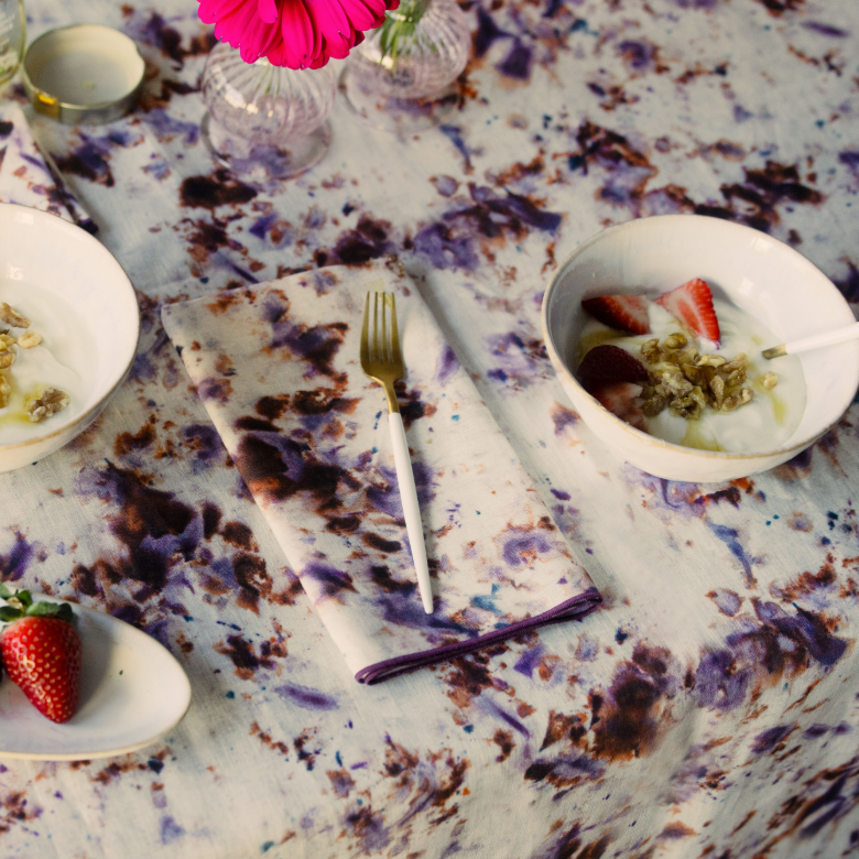Rose Marble Print Tablecloth 100% European Linen