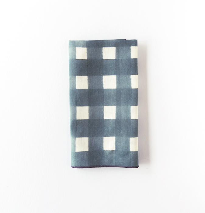 Blue Cross-Hatch Patterned Linen Napkins 18x18 inches