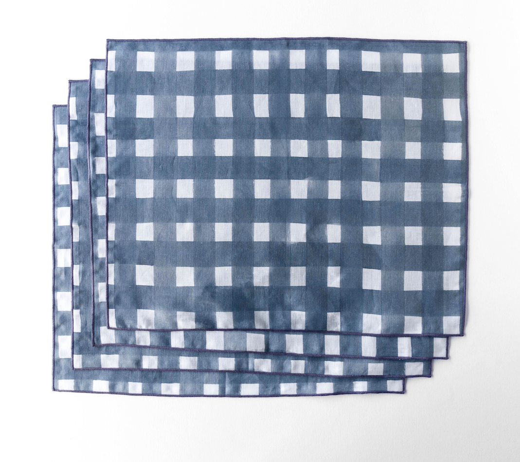 Blue Cross Hatch Linen Placemat 100% Made in Portugal
