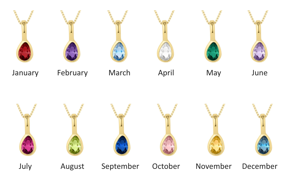 Teardrop Cubic Zirconia Birthstone Necklace 18k Gold Over Brass