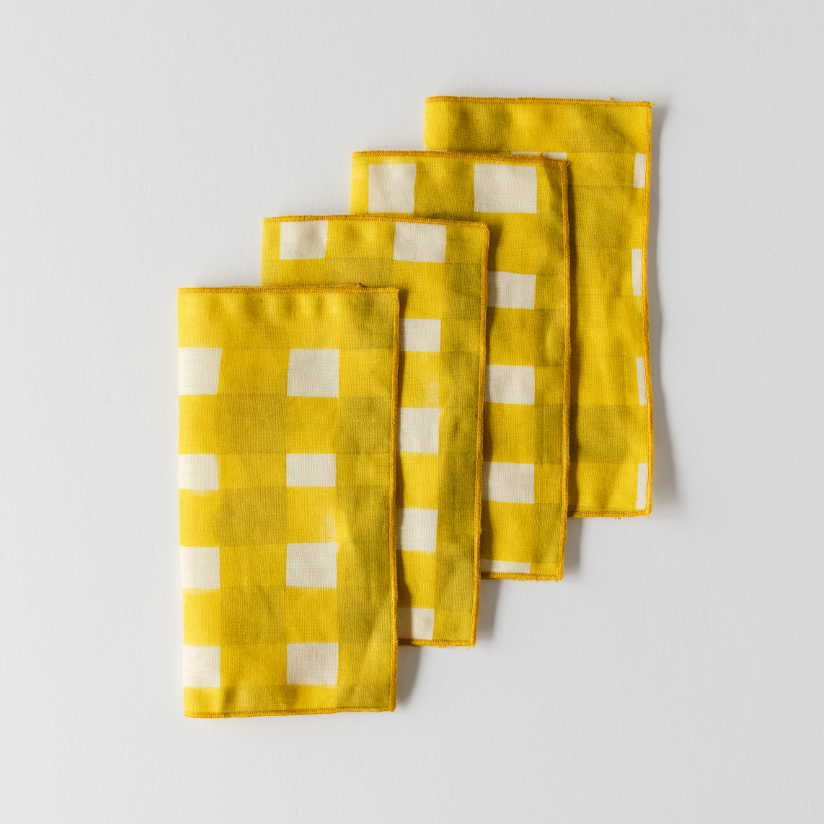 Yellow Cross Hatch Linen Cocktail Napkins Set of 4