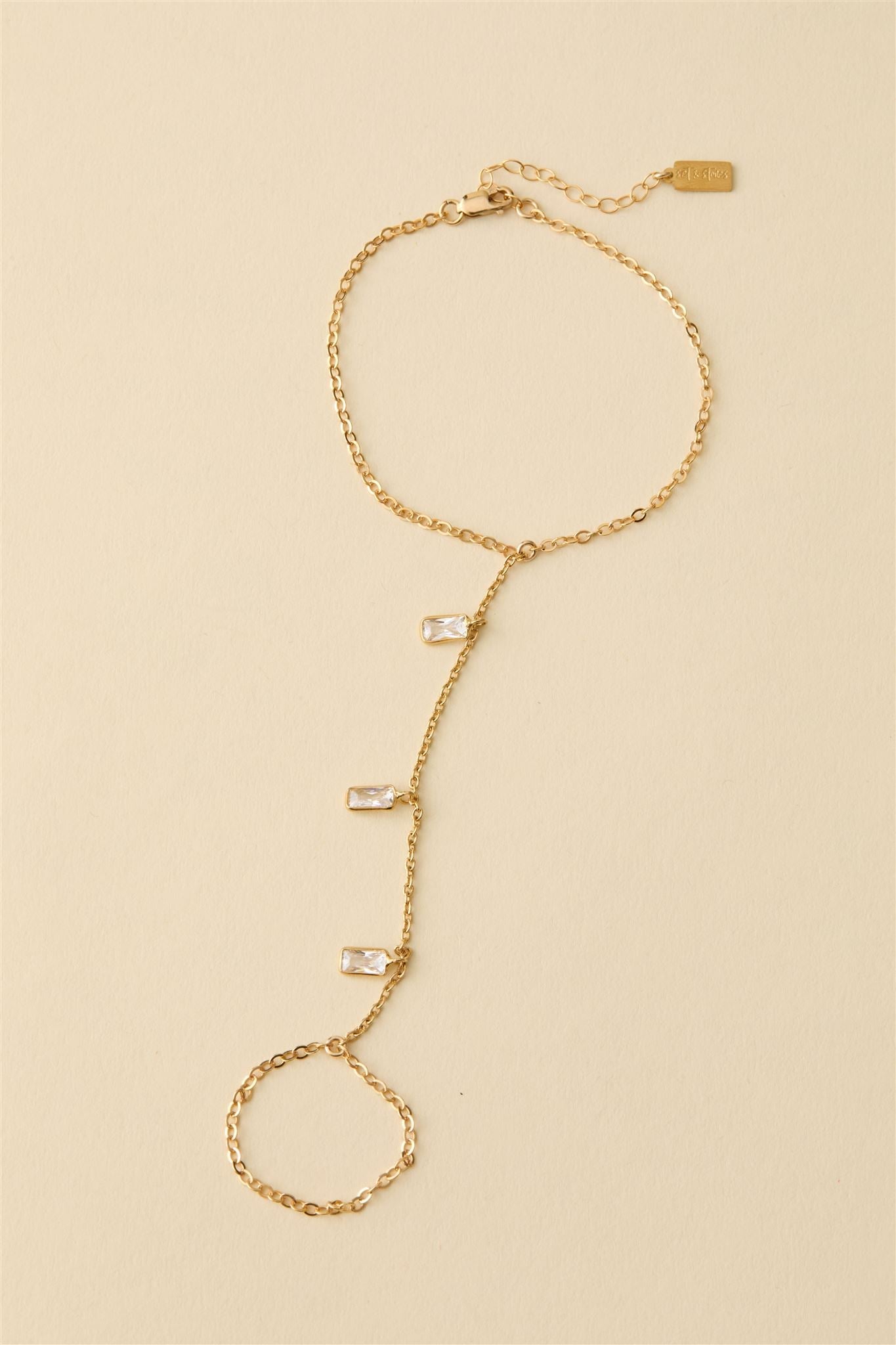 14k Gold Filled Aspen Hand Chain with 24k Gold Cubic Zirconia Charms