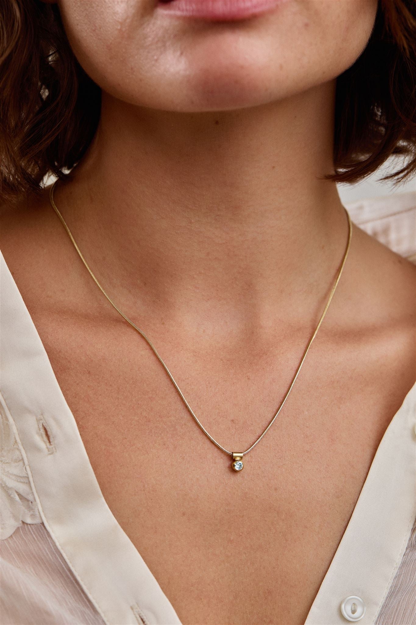 Something Blue 4mm Cubic Zirconia Necklace 18k Gold over Brass Ellie