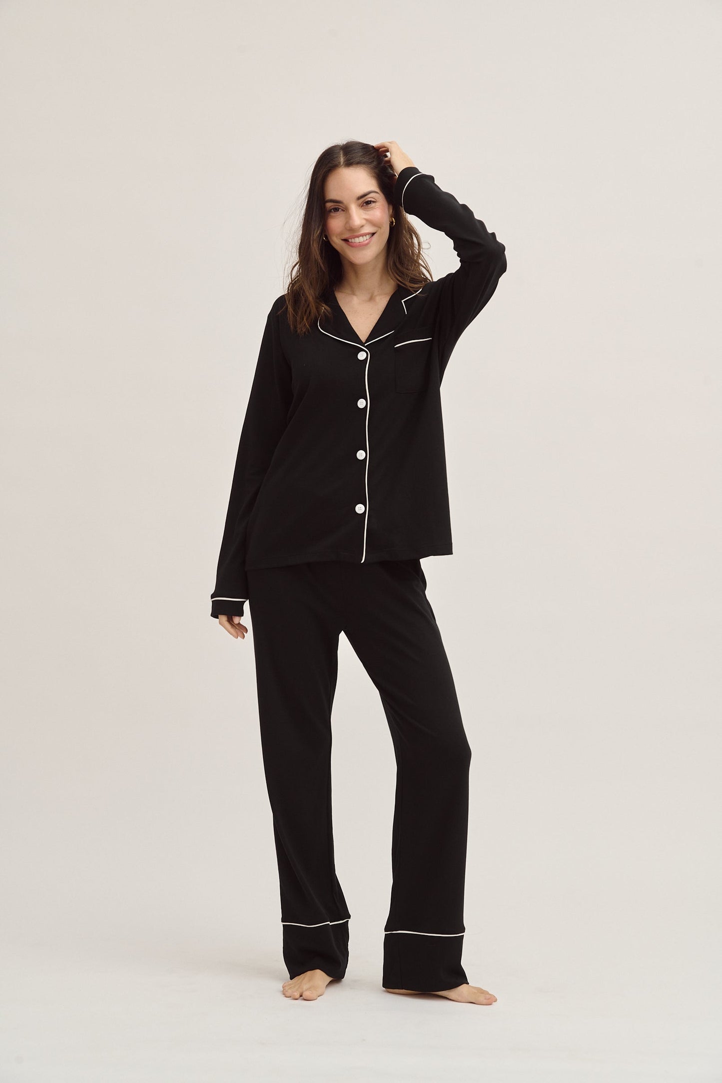 Pima Cotton Forever Black Pajama Set Simone Sleepwear USA