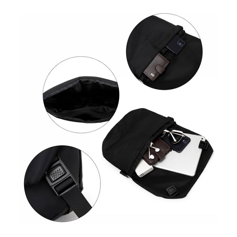 Small Black Polyester Messenger Bag