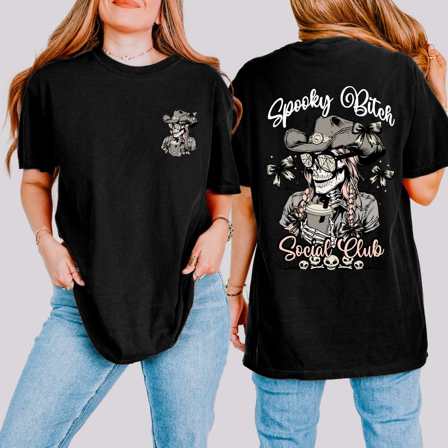 Spooky Bitch Social Club, Skeleton, Coquette, Halloween, Trending Graphic Tee, Black Tshirt