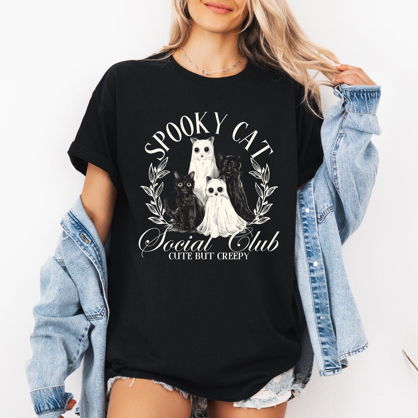 Halloween Spooky Cat Social Club Cute Tshirt Refinery No. 1