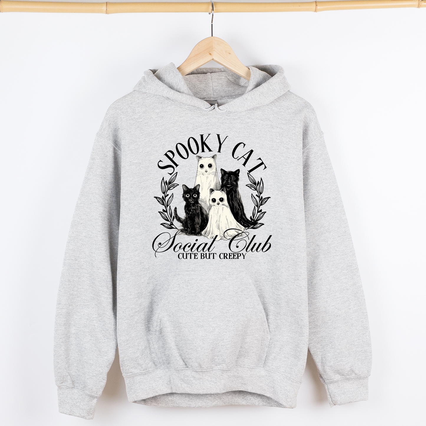 Spooky Cat Social Club, Cute, Halloween, Ghosts, Witch, Graphic Hoodie, Hooded Sweatshirt