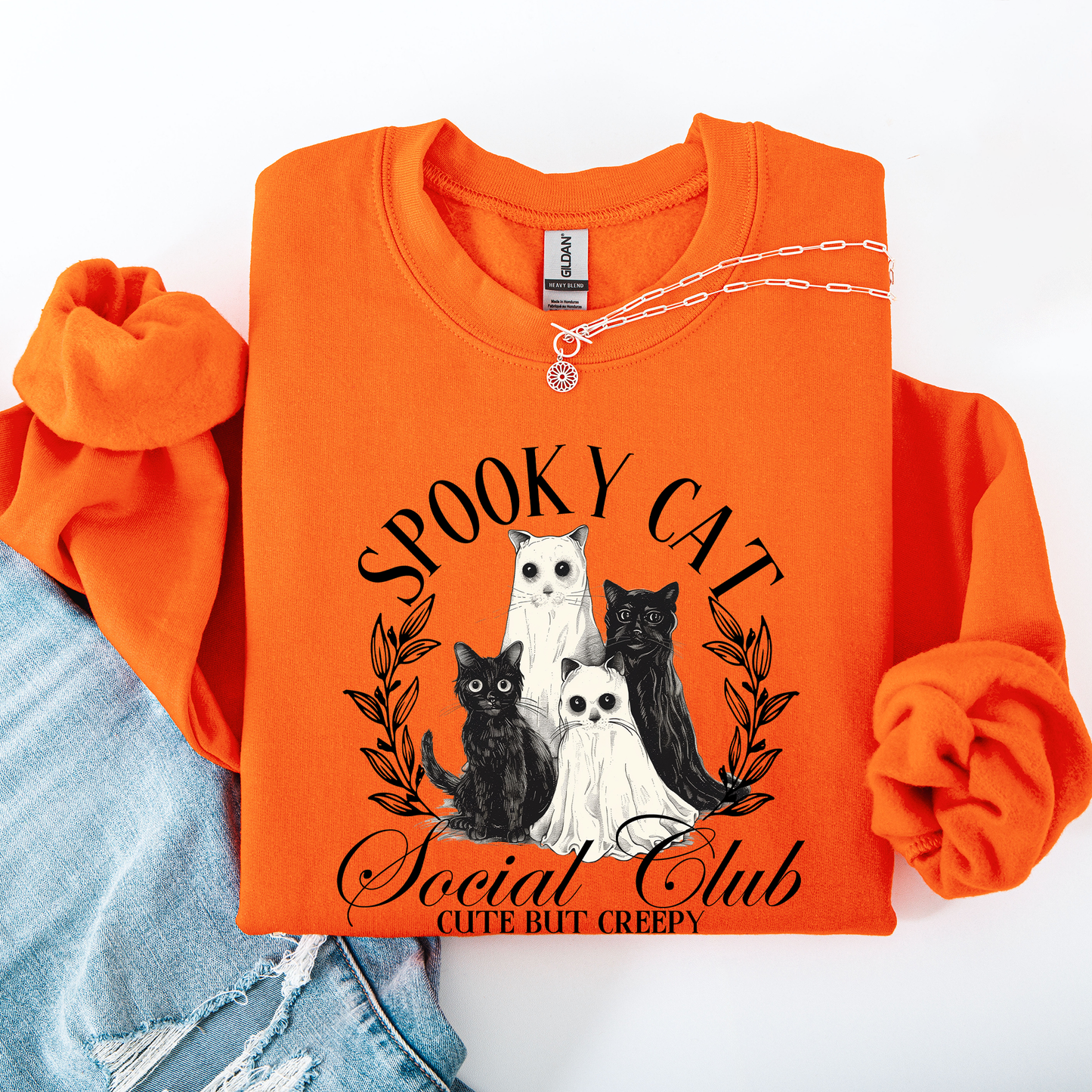 Spooky Cat Witch Ghosts Halloween Sweatshirt Refinery Number One