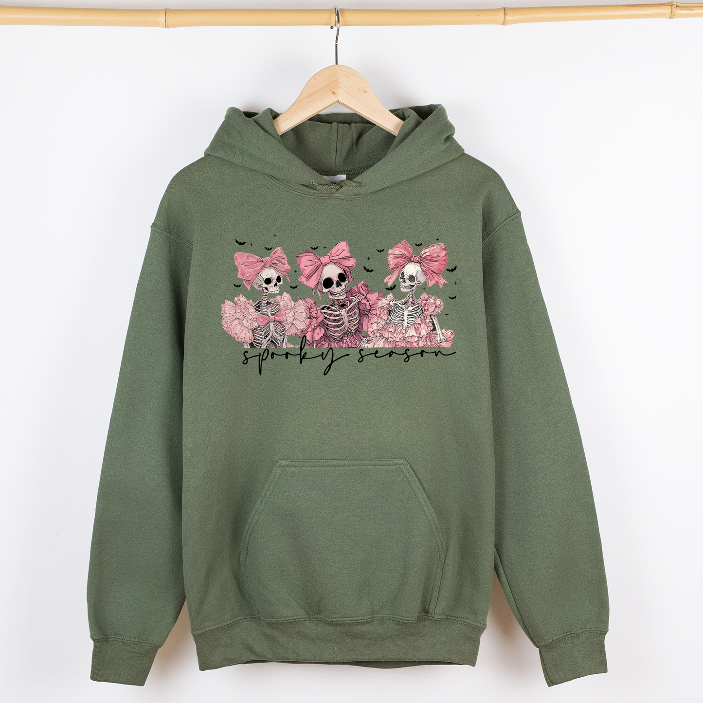 Spooky Season, Pink Skeletons, Cute, Coquette, Ribbon, Bows, Halloween, Graphic Hoodie, Hooded Sweatshirt