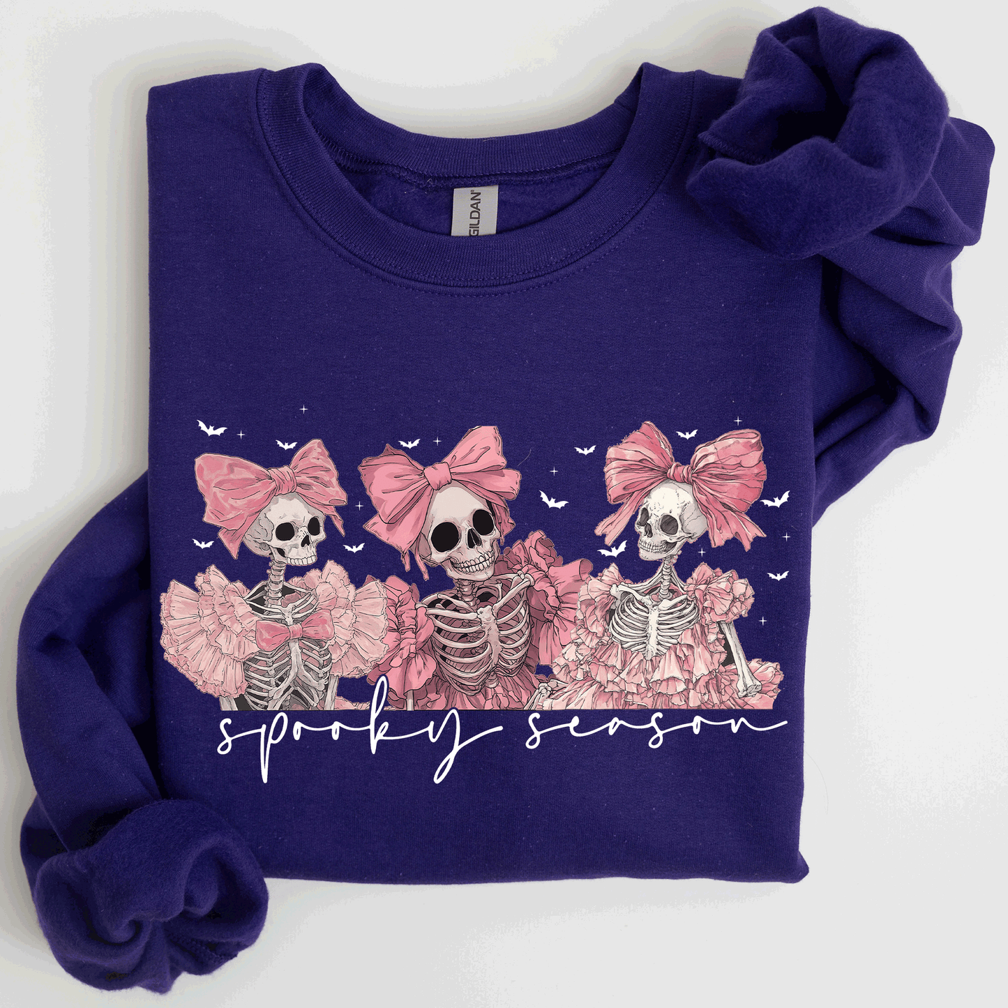 Spooky Season, Pink Skeletons, Cute, Coquette, Ribbon, Bows, Halloween Sweatshirt