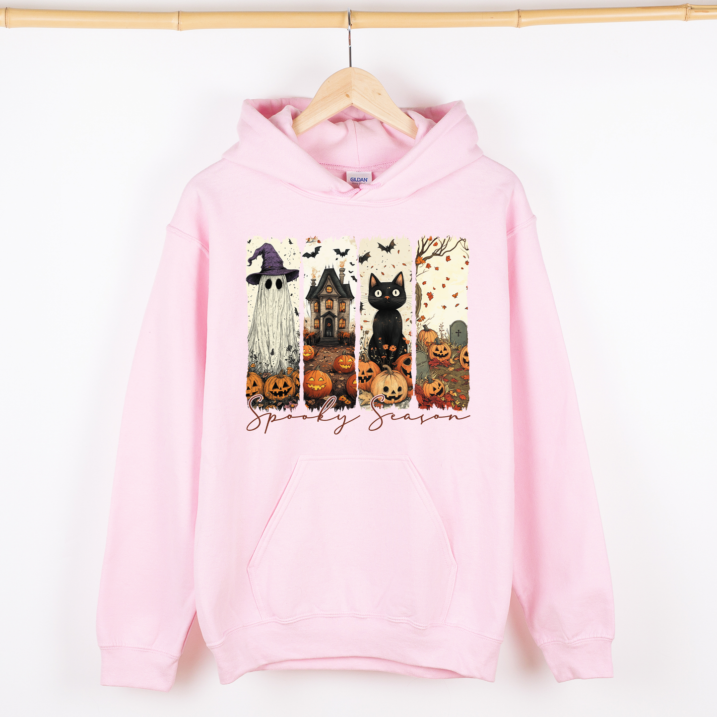 Spooky Season, Stripes, Halloween, Cat, Ghost, Pumpkins, Autumn, Fall, Graphic Hoodie, Hooded Sweatshirt