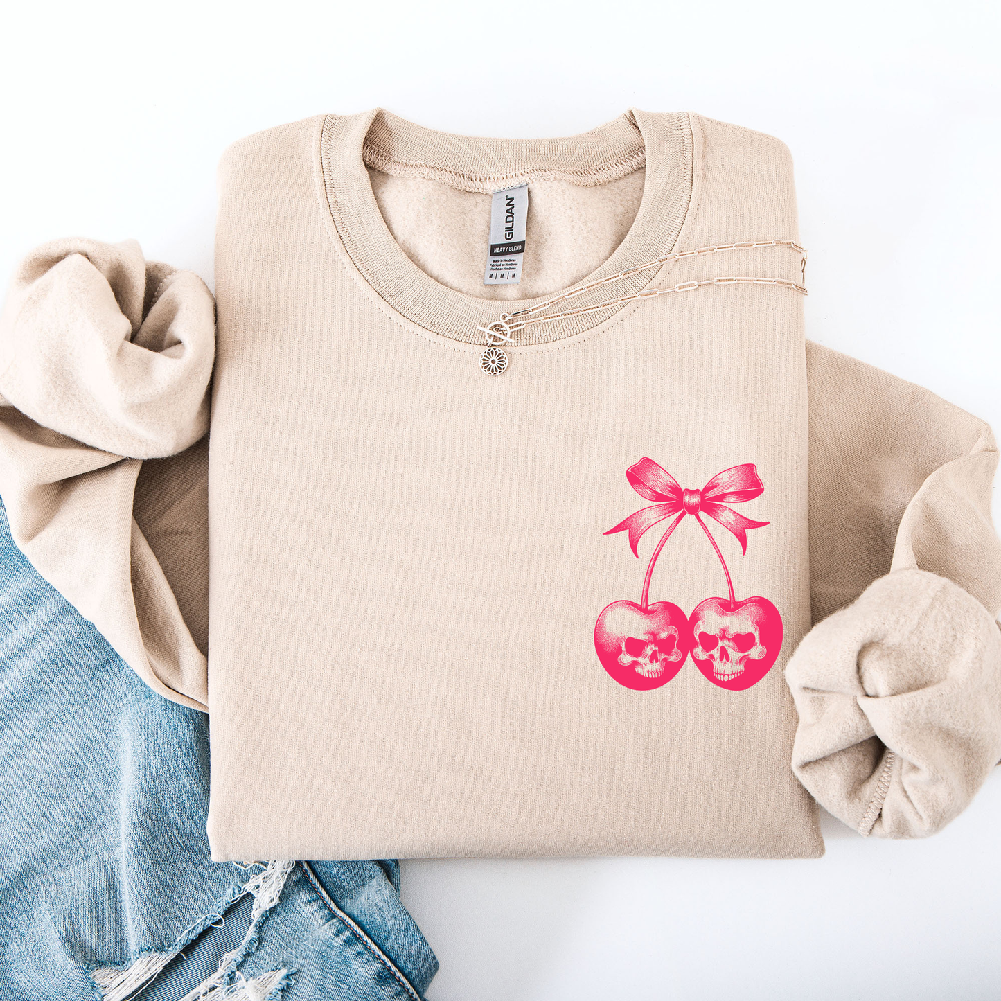 Spooky Skull Cherries, Coquette, Halloween, Skeleton Sweatshirt