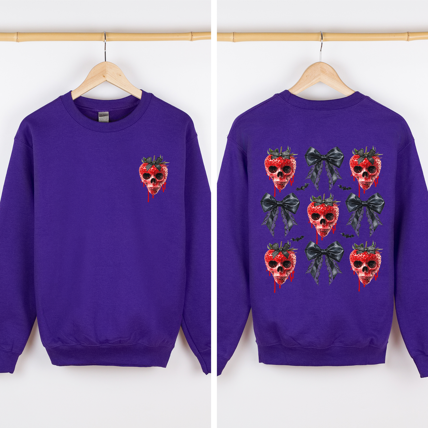Spooky Strawberry Skeleton, Halloween, Creepy, Front and Back Sweatshirt