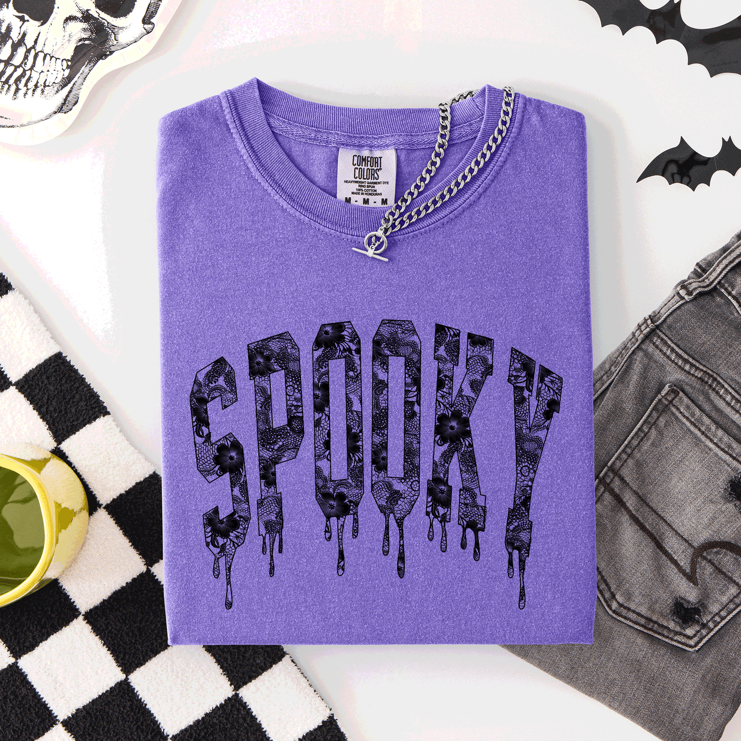 Spooky Faux Lace Comfort Colors Halloween Coquette T-Shirt Refinery Number One