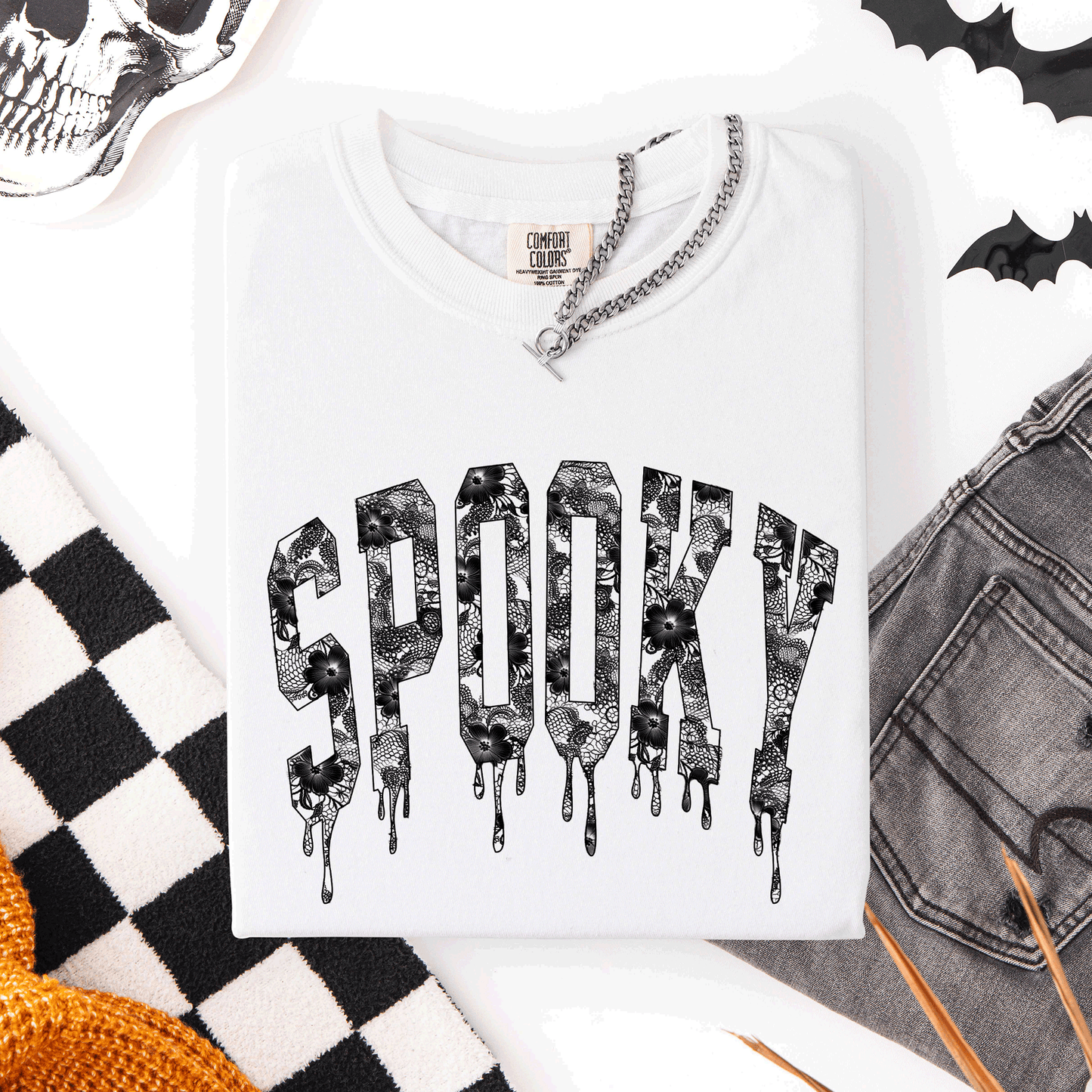 Spooky, Faux Lace, Halloween, Coquette, Comfort Colors T-Shirt