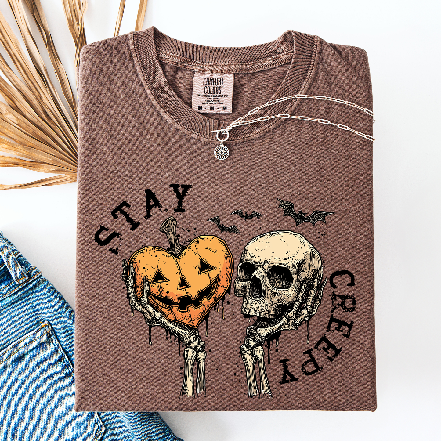 Stay Creepy Pumpkin Heart Skeleton Halloween Comfort Colors T-Shirt