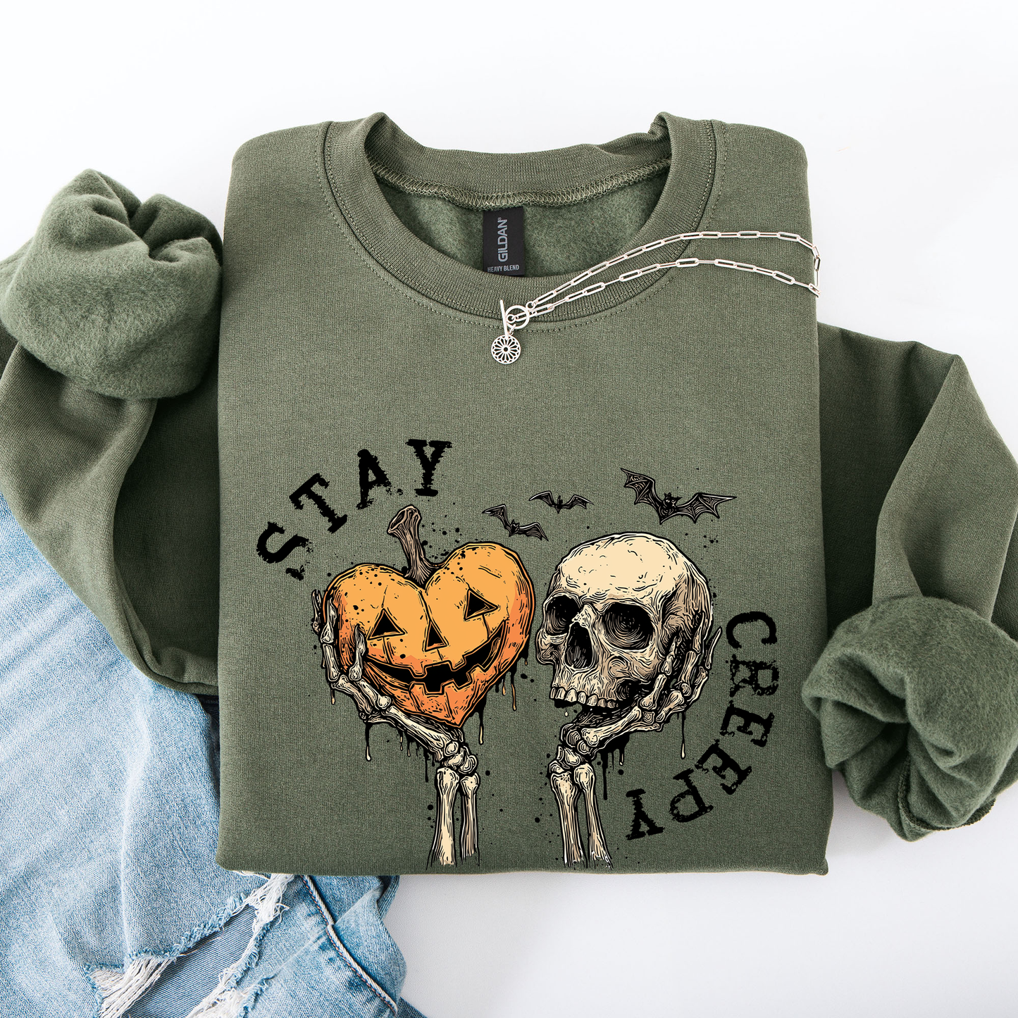 Halloween Pumpkin Heart Skeleton Cute Bats Spooky Sweatshirt