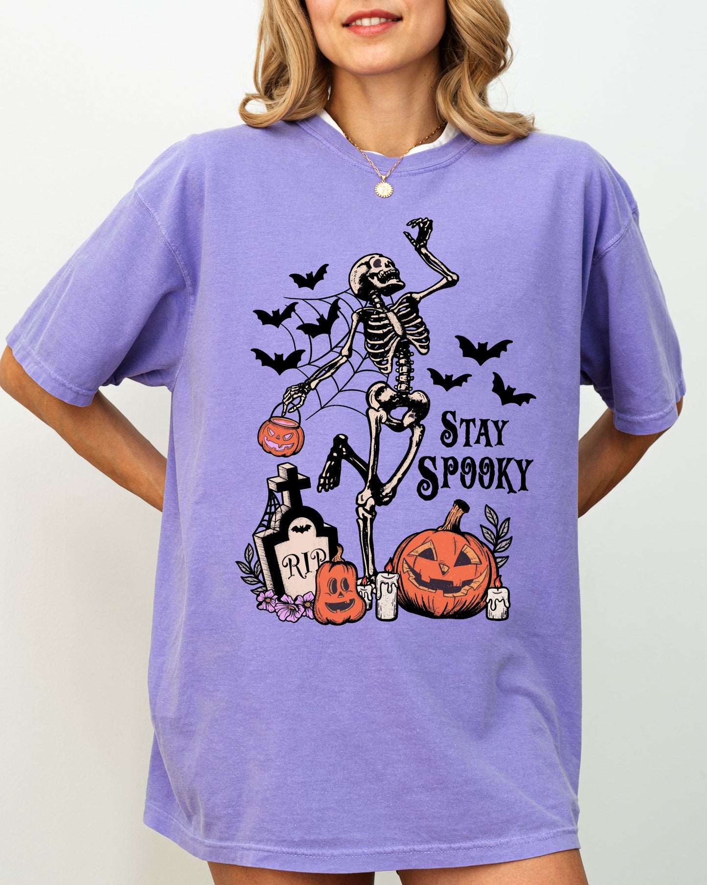 Stay Spooky, Skeleton Dancing, Halloween, Jack-o-lantern Shirt Comfort Colors T-Shirt