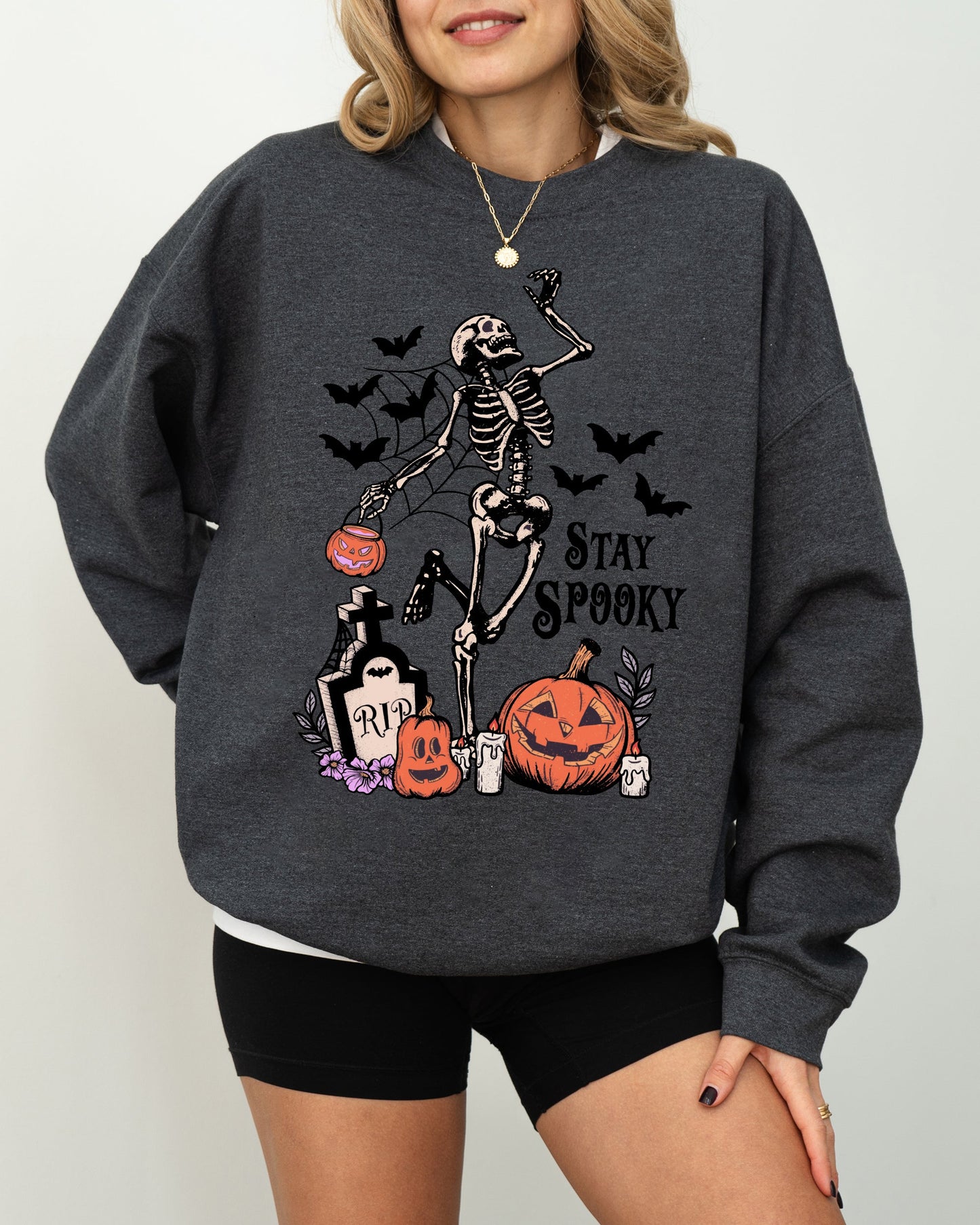 Skeleton Dancing Jack-o-lantern Halloween Sweatshirt Stay Spooky