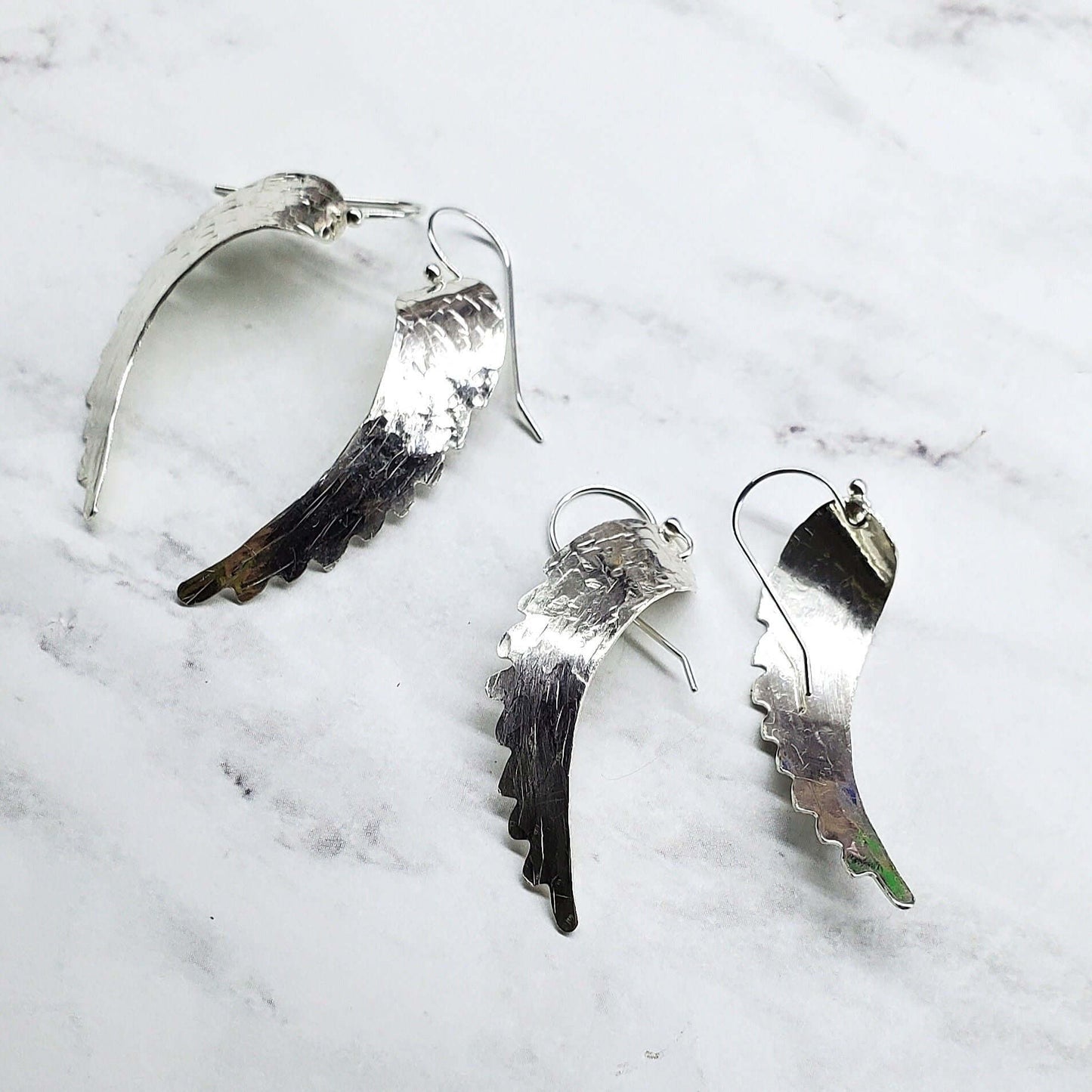 Sterling Silver Hammer Pattern Angel Wing Earrings