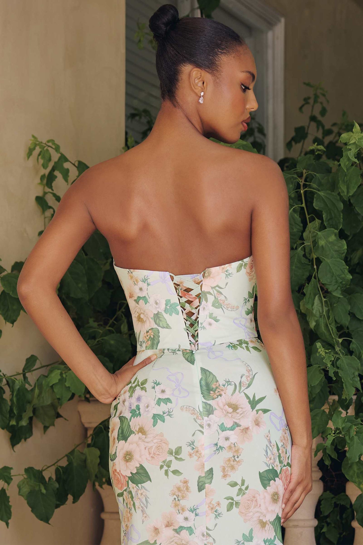 Amoris T718 Long Strapless Fitted Floral Chiffon Gown