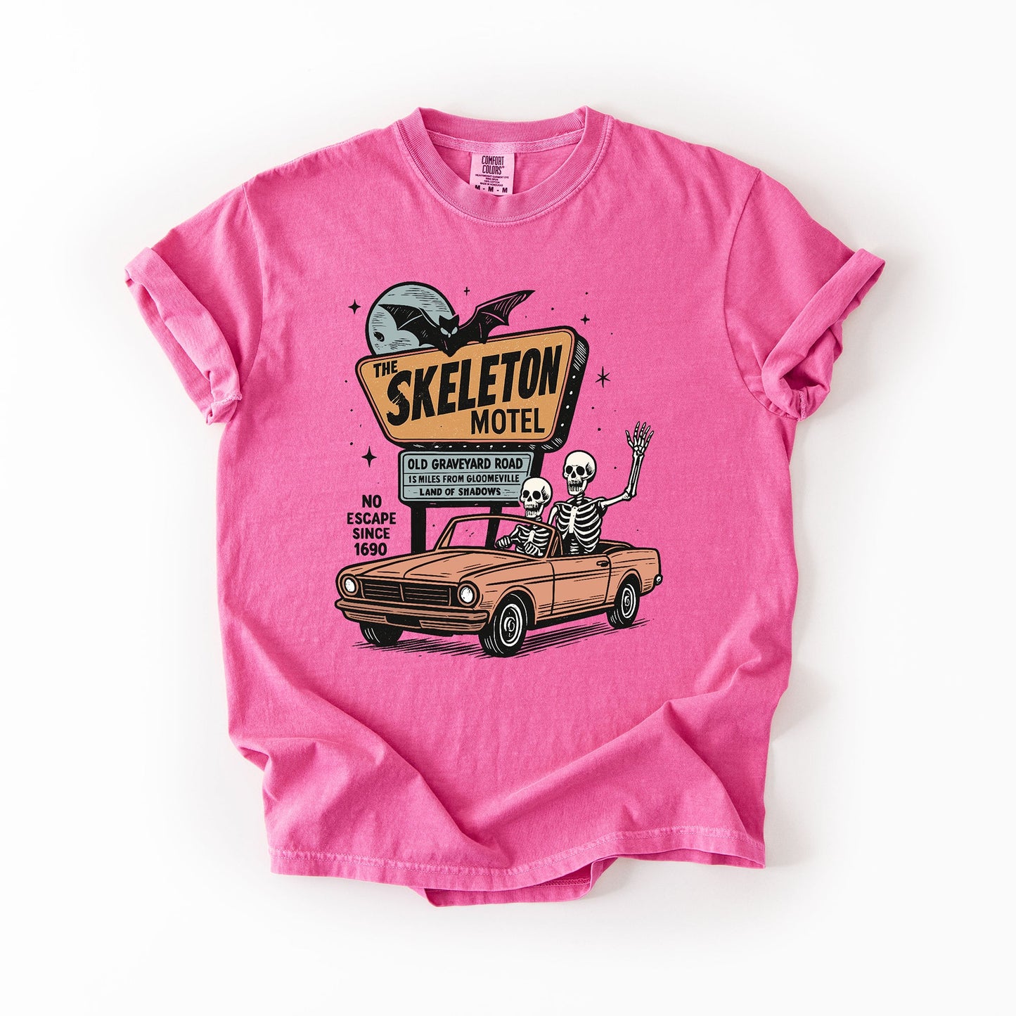 The Skeleton Motel Soft Pink Comfort Colors Halloween T-Shirt Refinery Number One