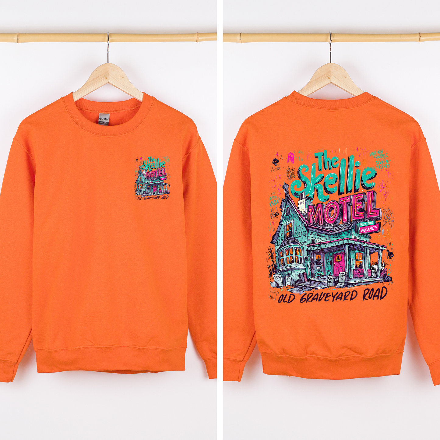 The Skellie Motel, Halloween, Front and Back, Spooky, Witches, Cute Sweatshirt