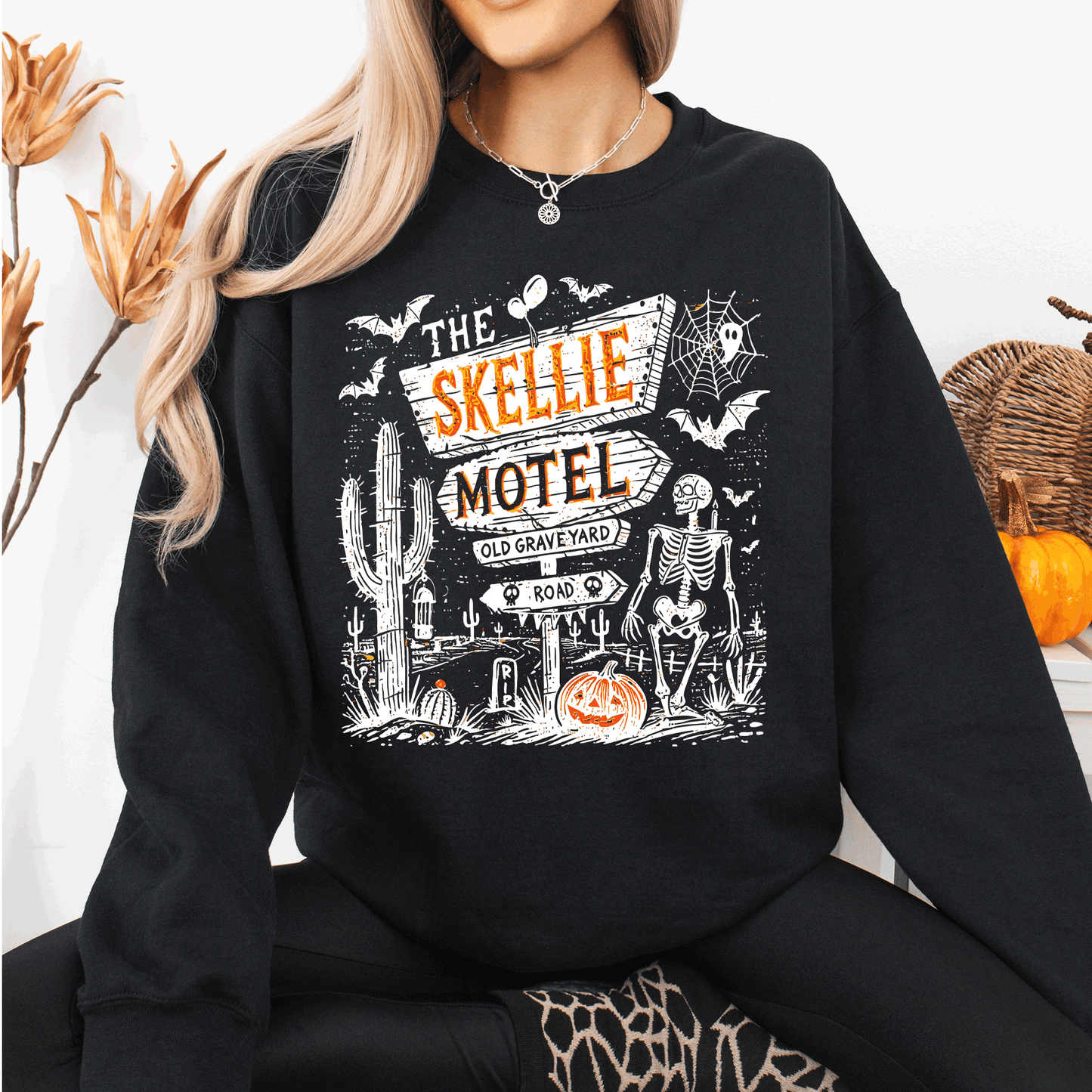 Skeleton Halloween Sweatshirt The Skellie Motel Refinery Number One