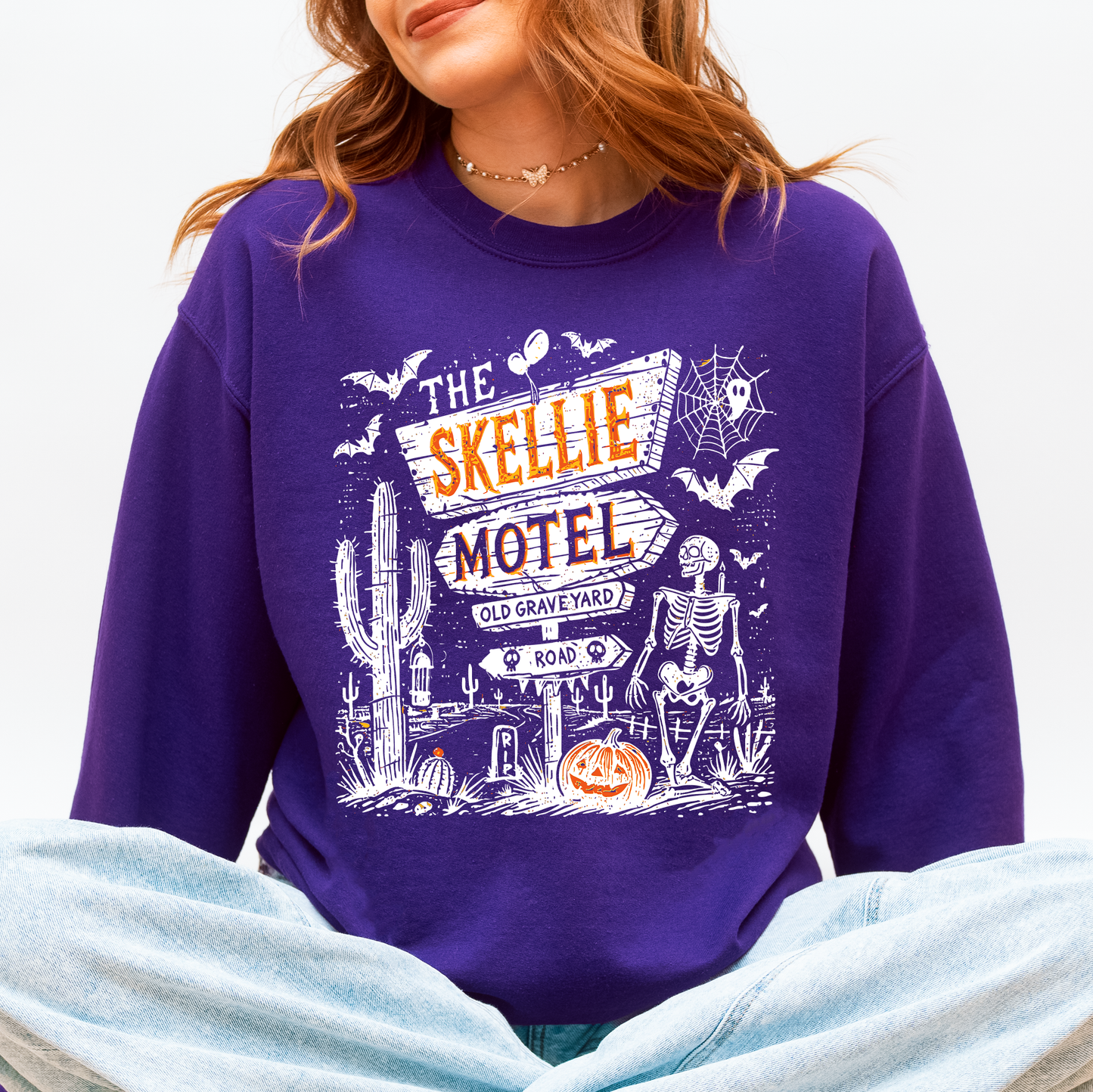 The Skellie Motel, Skeleton, Halloween Sweatshirt