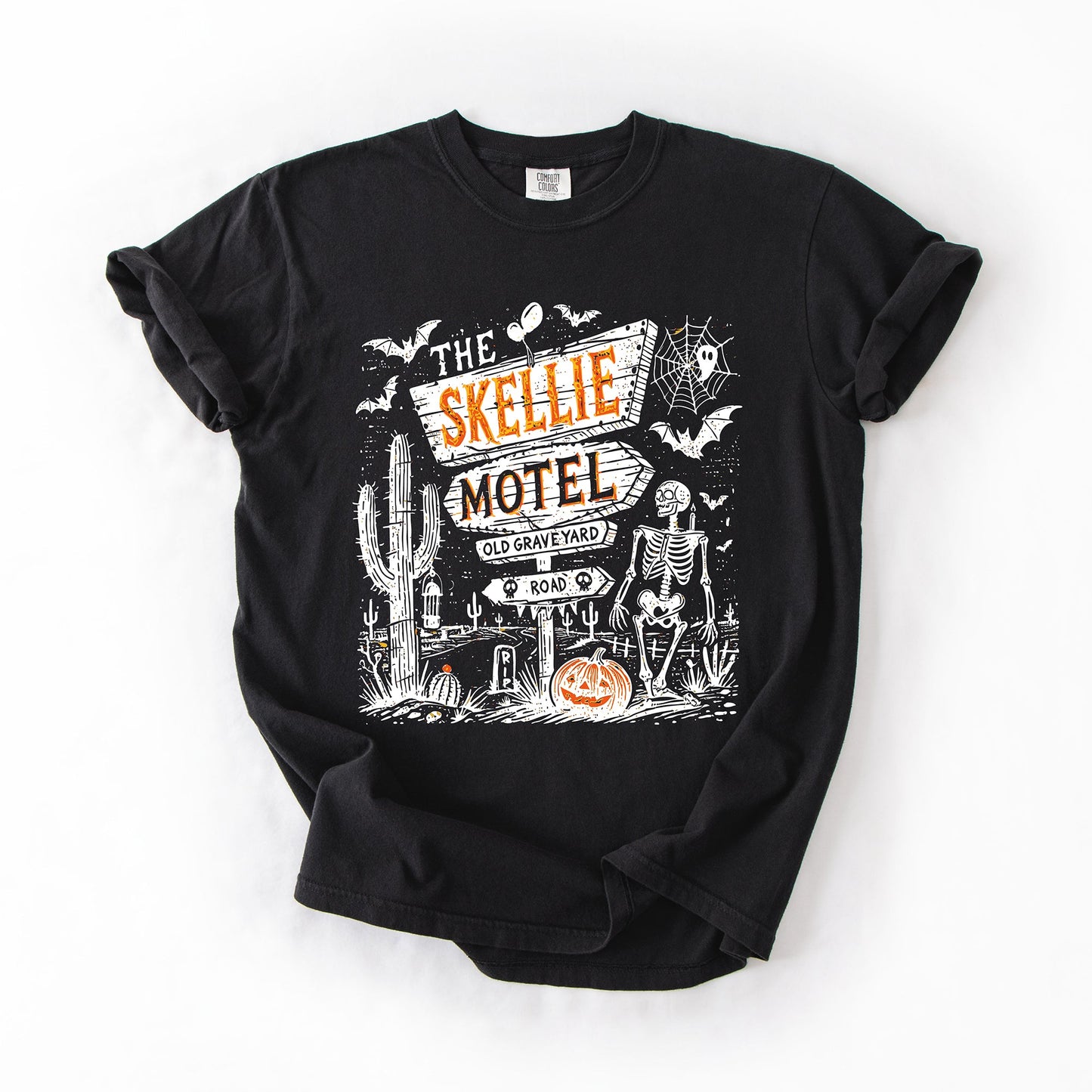 The Skellie Motel Comfort Colors T-Shirt Skeleton Halloween by Refinery Number One