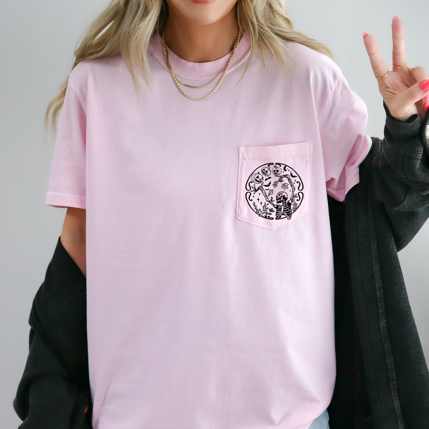 Spooky Skeleton Comfort Colors Pocket T-Shirt by Refinery Number One