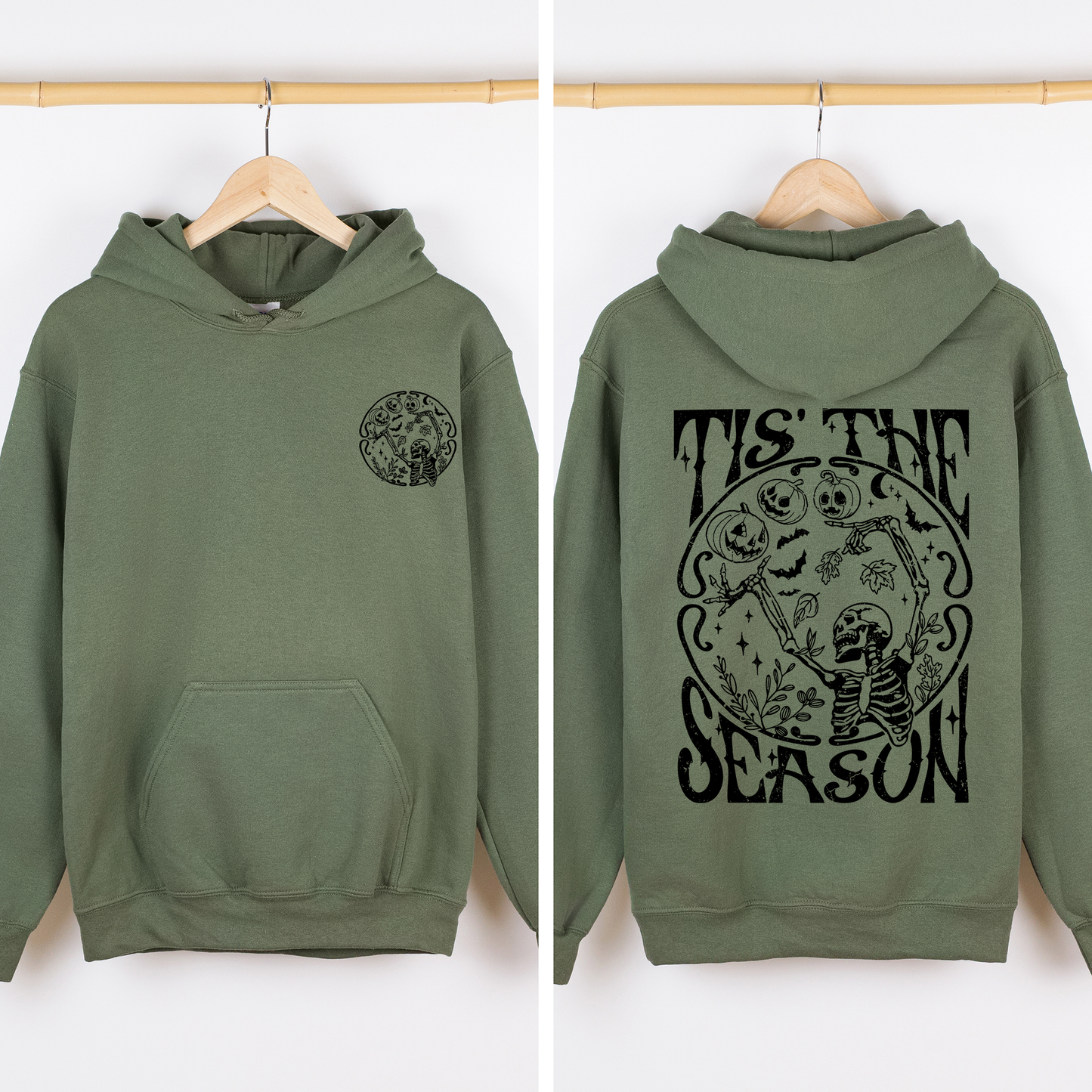 Tis The Season, Front and Back, Spooky, Skeleton, Funny, Halloween, Graphic Hoodie, Hooded Sweatshirt