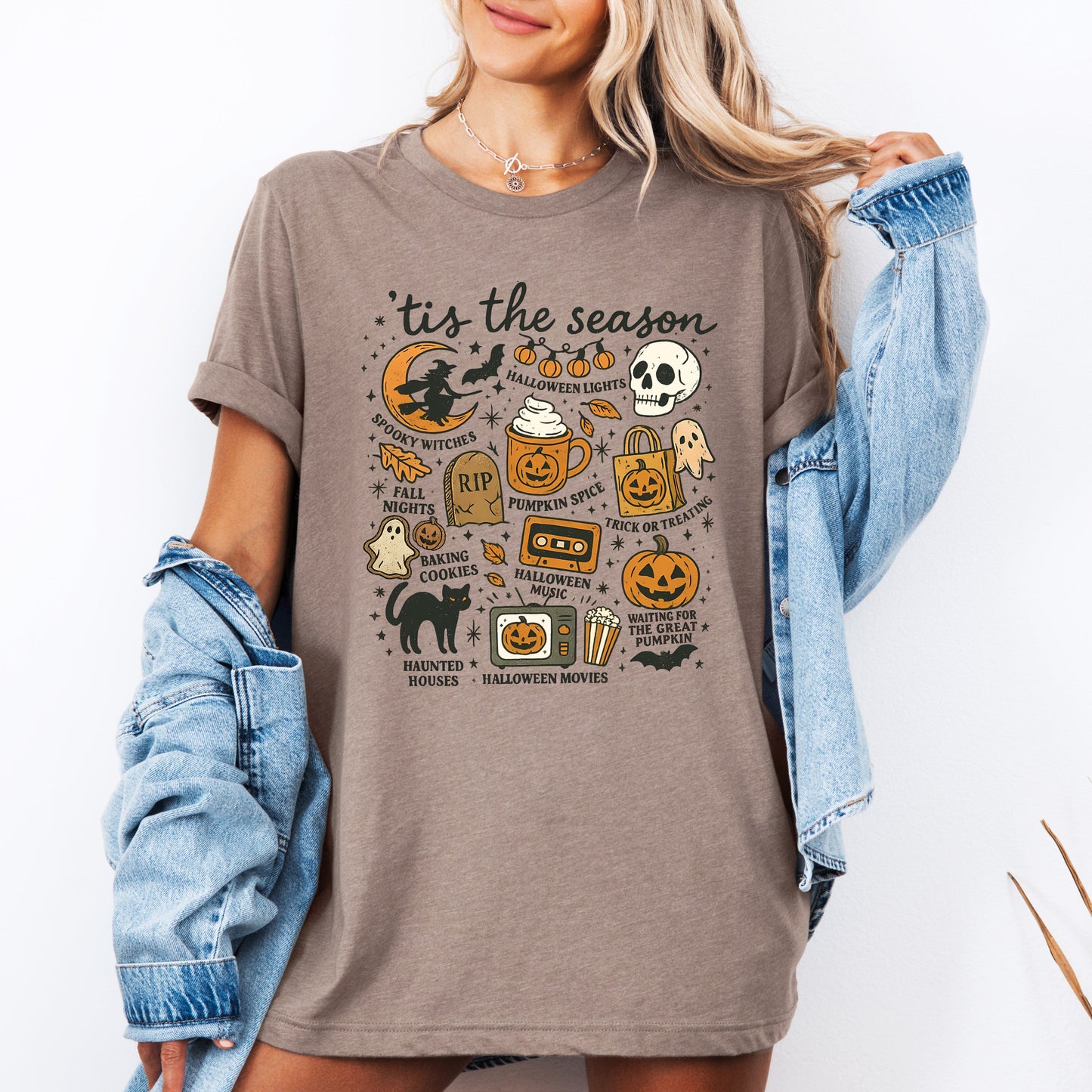 Tis The Season, Halloween, Skeleton, Black Cat, Witch, Ghost, Pumpkin, Tshirt